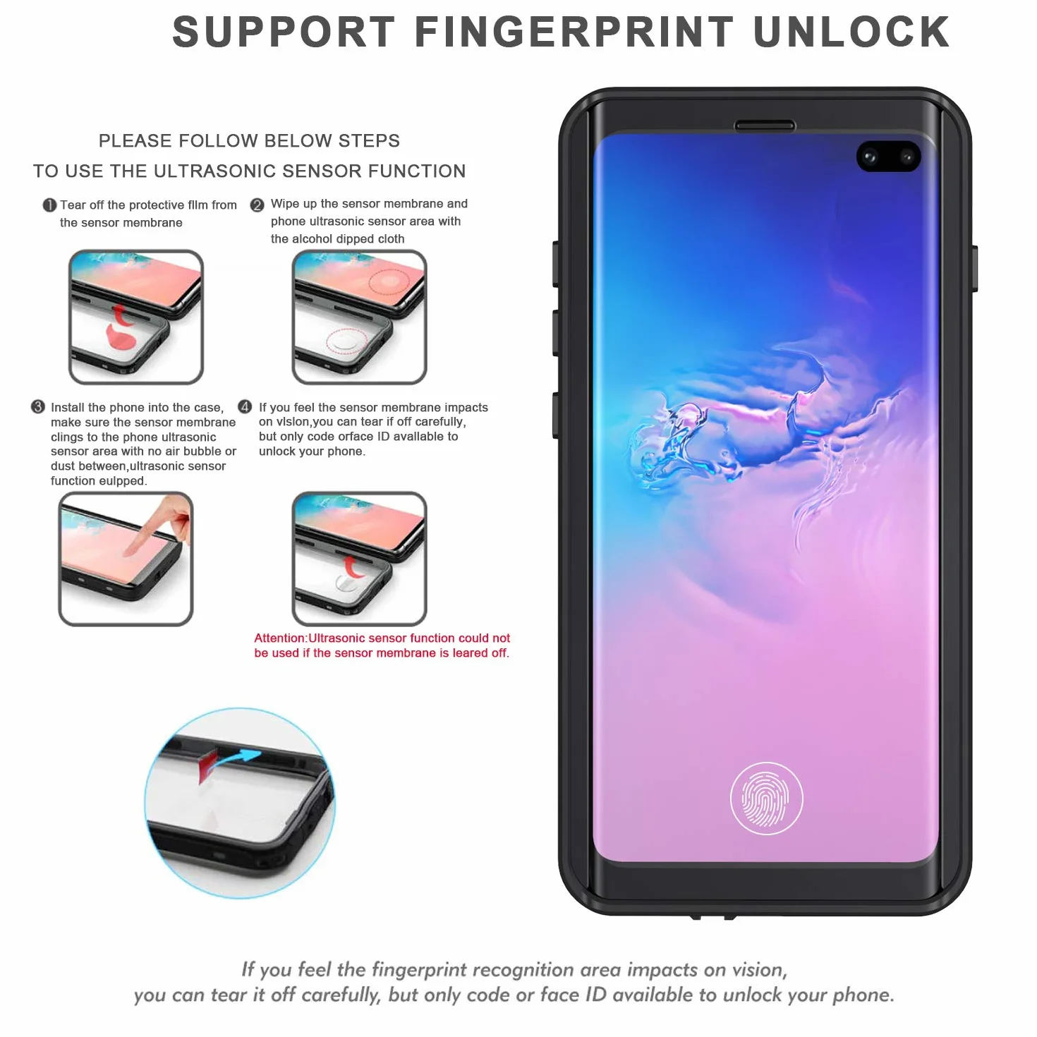 Naklejki na skaner linii papilarnych do Samsung S10 S10+ etui 3 sztuki