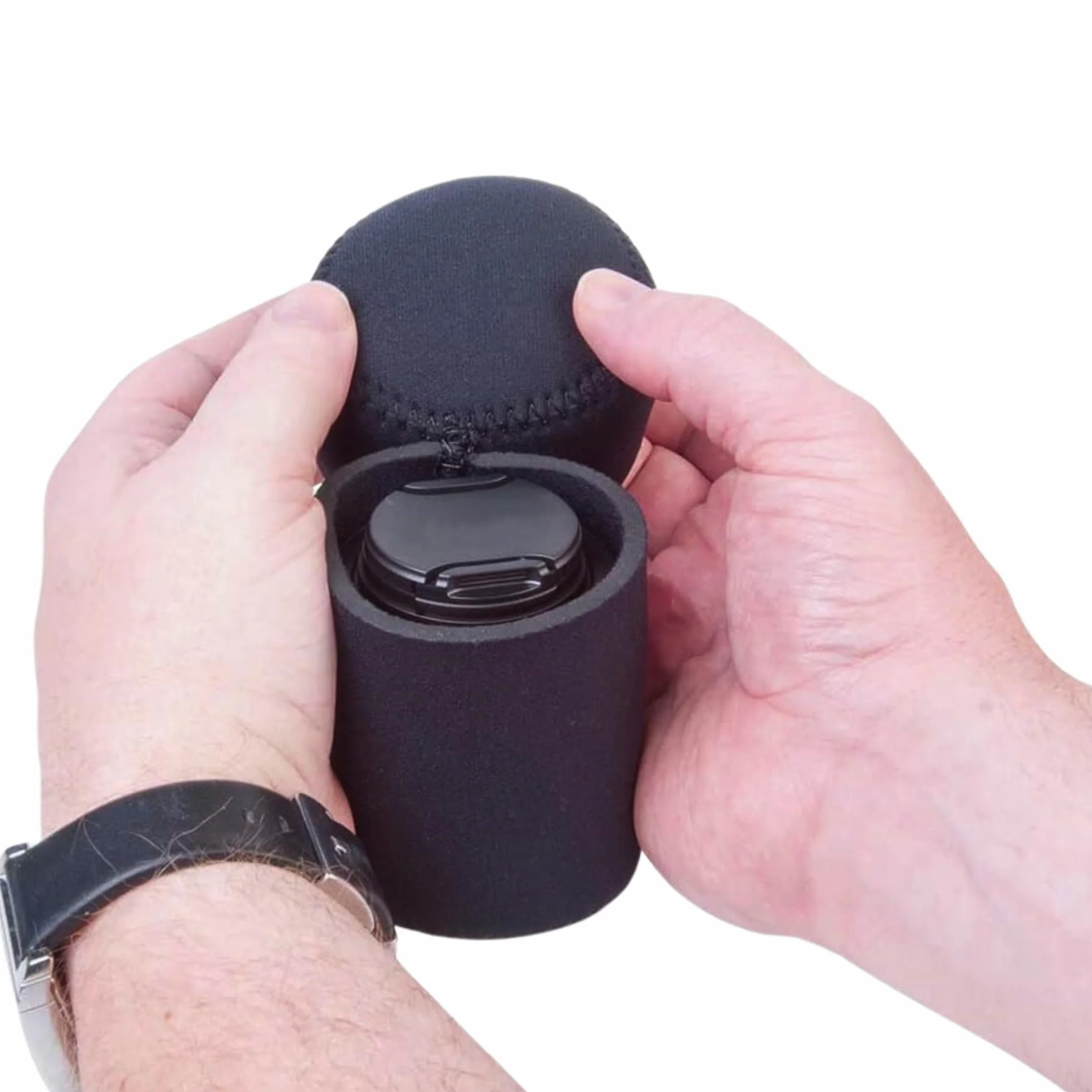 OP/TECH USA 7801032 Składane neoprenowe etui do przechowywania na obiektyw aparatu, idealne do akcesoriów fotograficznych i sesji na świeżym powietrzu, zapewnia bezpieczeństwo, pokrywa-253 (czarna)
