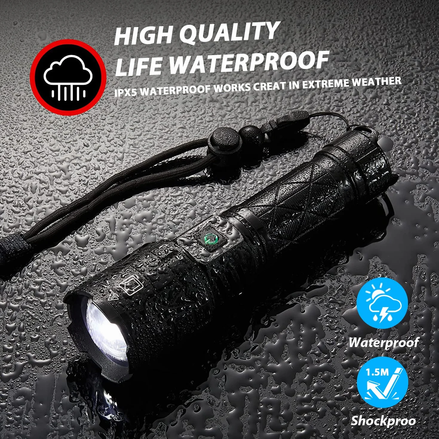 Latarka LED ładowana, latarka XHP160 LED 15 000 lumenów, akumulator 8800 mAh wystarcza na 12 godzin, latarka LED, bardzo jasna, z 5 trybami, do biwakowania, wędrówek, na zewnątrz
