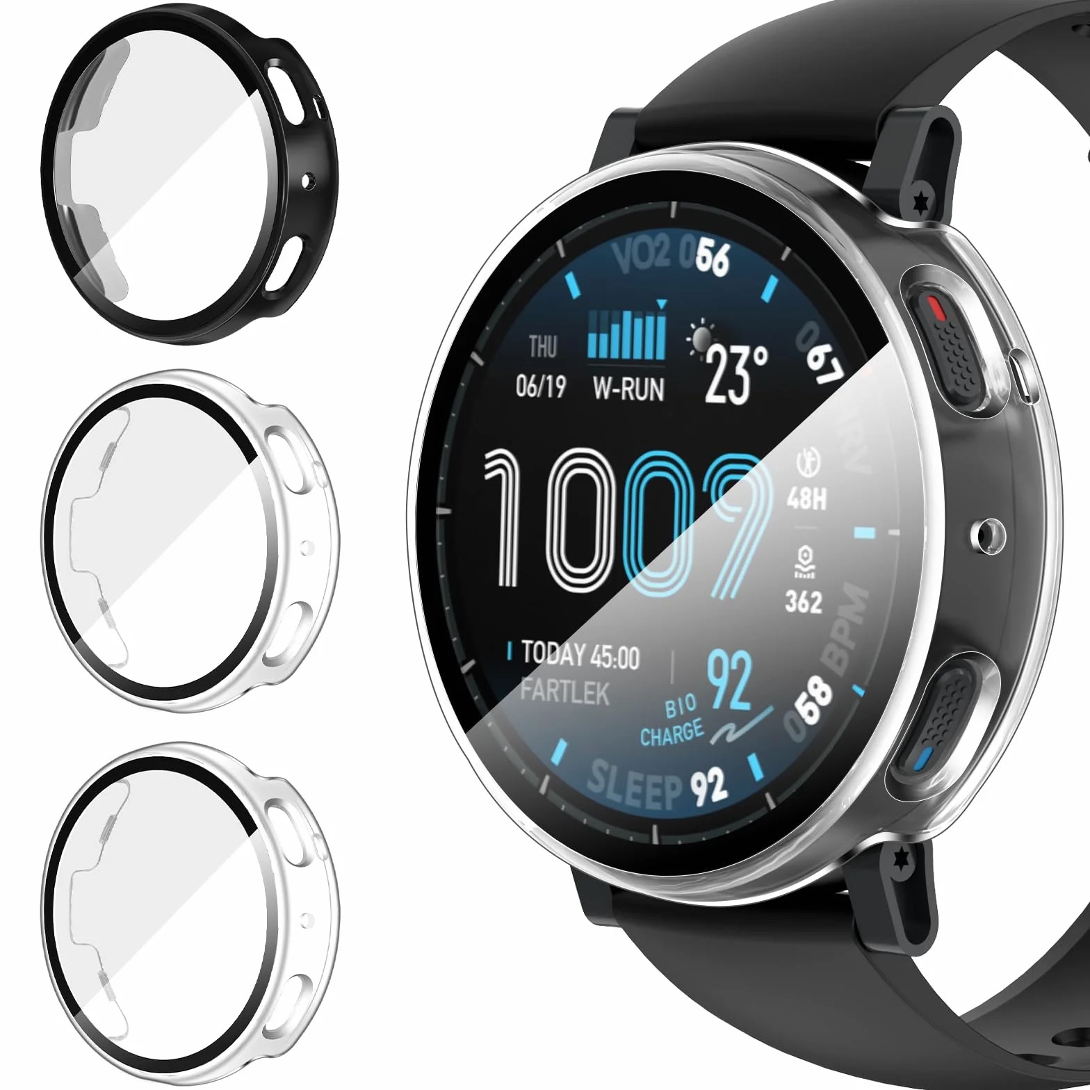 iVoler 3 sztuki etui ze szkła hartowanego do Amazfit Active Max, pełne pokrycie, odporna na wstrząsy osłona ekranu, smukły twardy zderzak