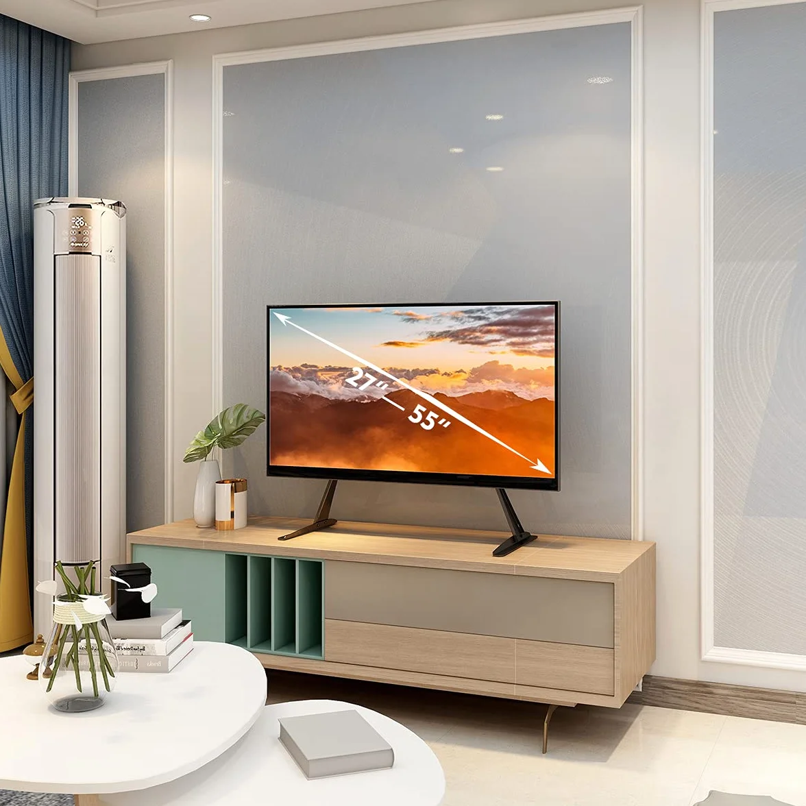 HT01B-001 Uniwersalny stojak na telewizor VESA, stojak na telewizor z regulacją wysokości, do telewizorów od 27 do 55", z organizatorem kabli i regulacją wysokości, wytrzymuje do 60 kg