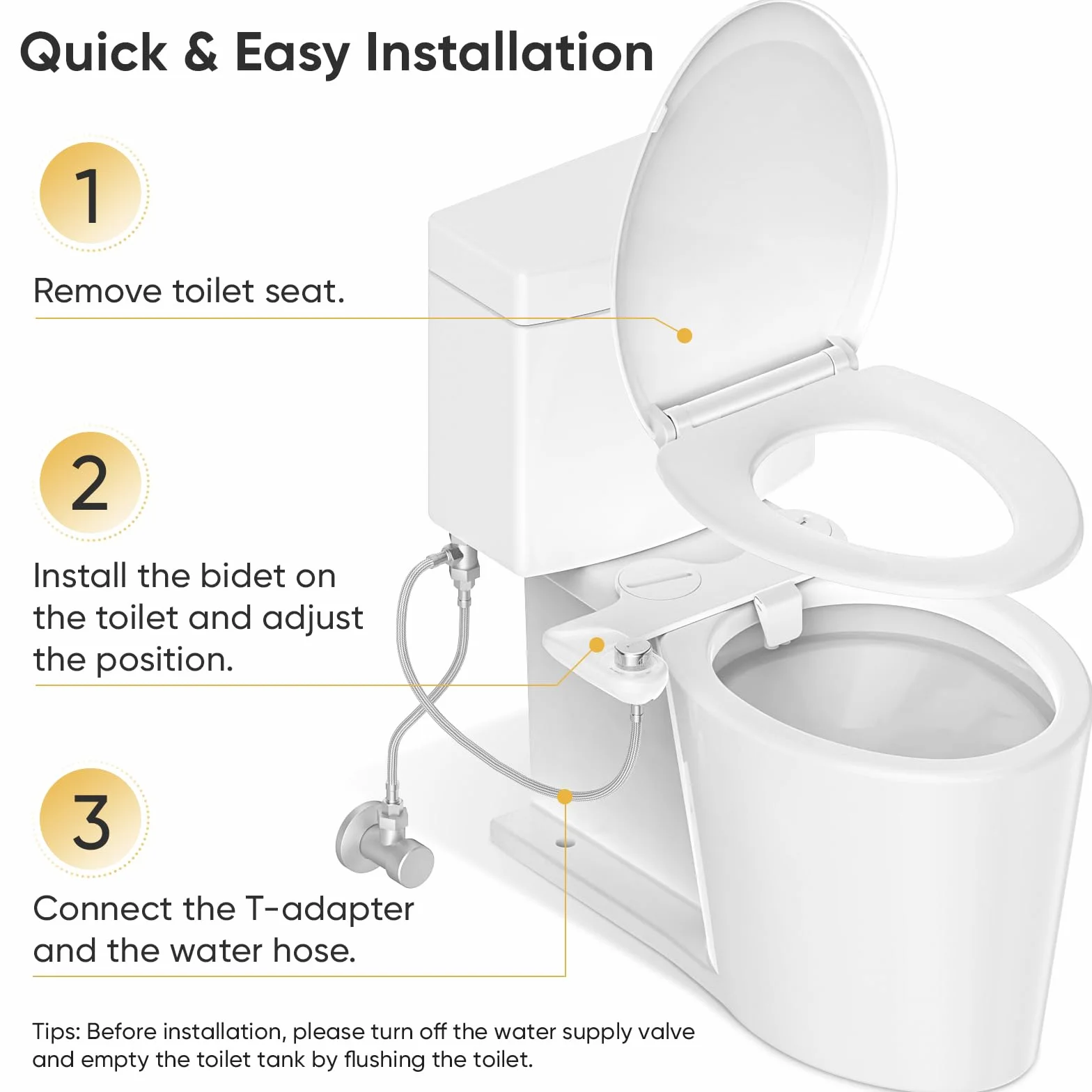 LEIVI Ultracienkie mocowanie bidetu do toalety, bidety do istniejących toalet z podwójną dyszą, higieniczny bidet toaletowy, spryskiwacz świeżej zimnej wody, regulowane ciśnienie wody
