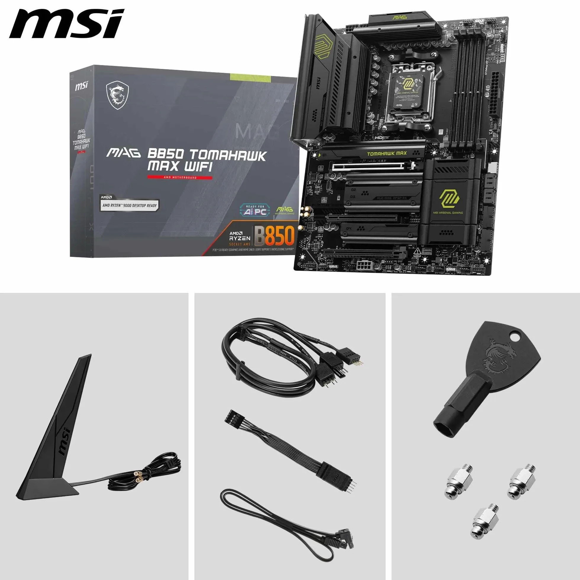 MSI MAG B850 TOMAHAWK MAX WIFI Płyta główna ATX AMD Ryzen 9000/8000/7000 AM5 DDR5 8400+ MT/s PCIe 5.0 M.2 Gen5 Wi-Fi 7 5G LAN