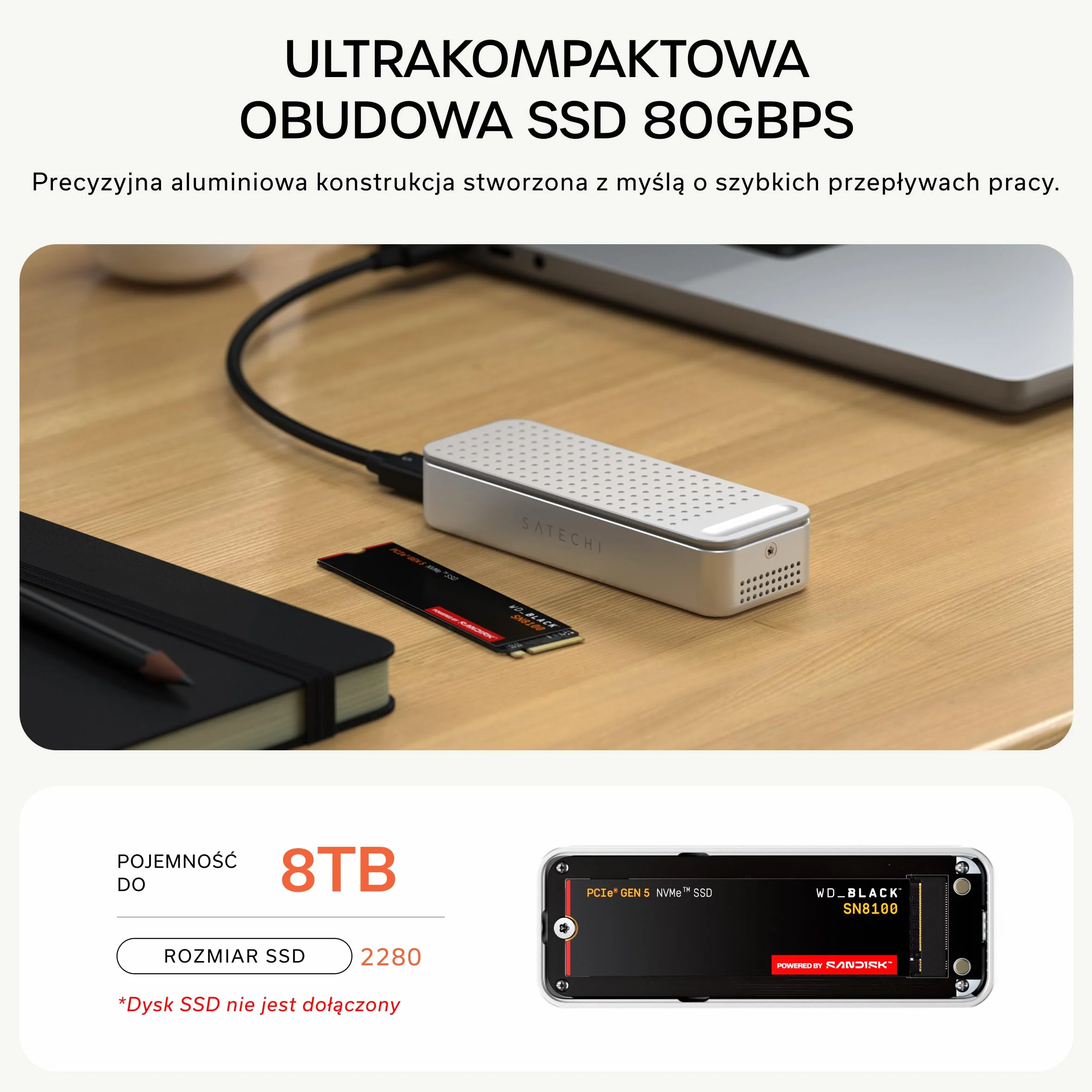 SATECHI DotDisk 80Gbps M.2 NVMe Obudowa SSD aluminiowa srebrna