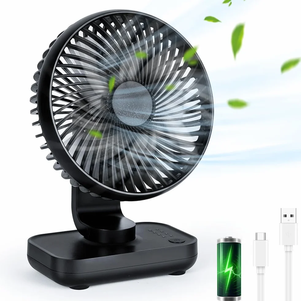 AUAUY Wentylator stołowy USB, cichy, z 4 prędkościami, regulowany silny wiatr, przenośny, do ponownego ładowania, mała podstawa, do biura, domu, szkoły, biblioteki, na zewnątrz