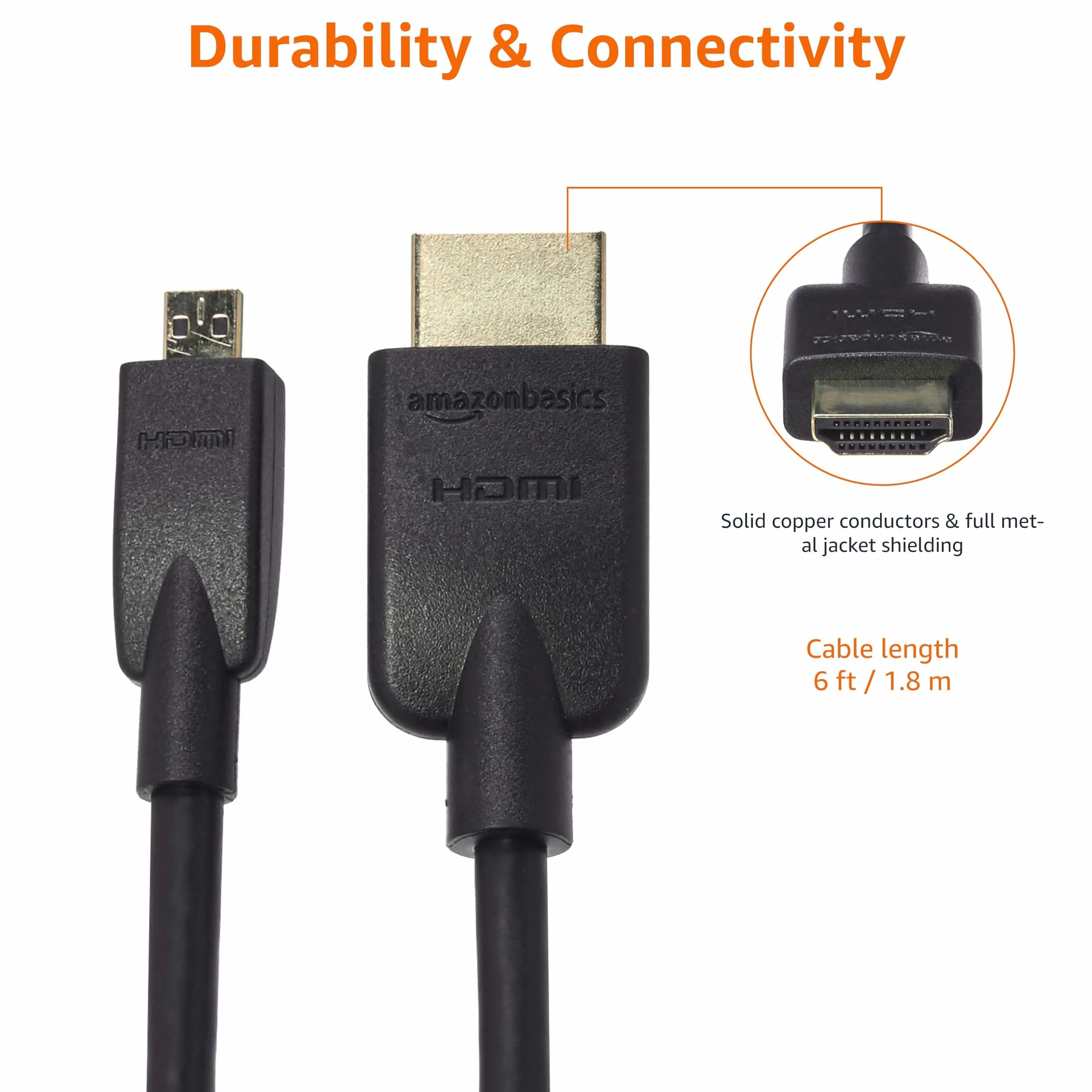 Amazon Basics Kabel micro HDMI HDMI 18 Gb/s 4K@60 Hz 1,8 m czarny