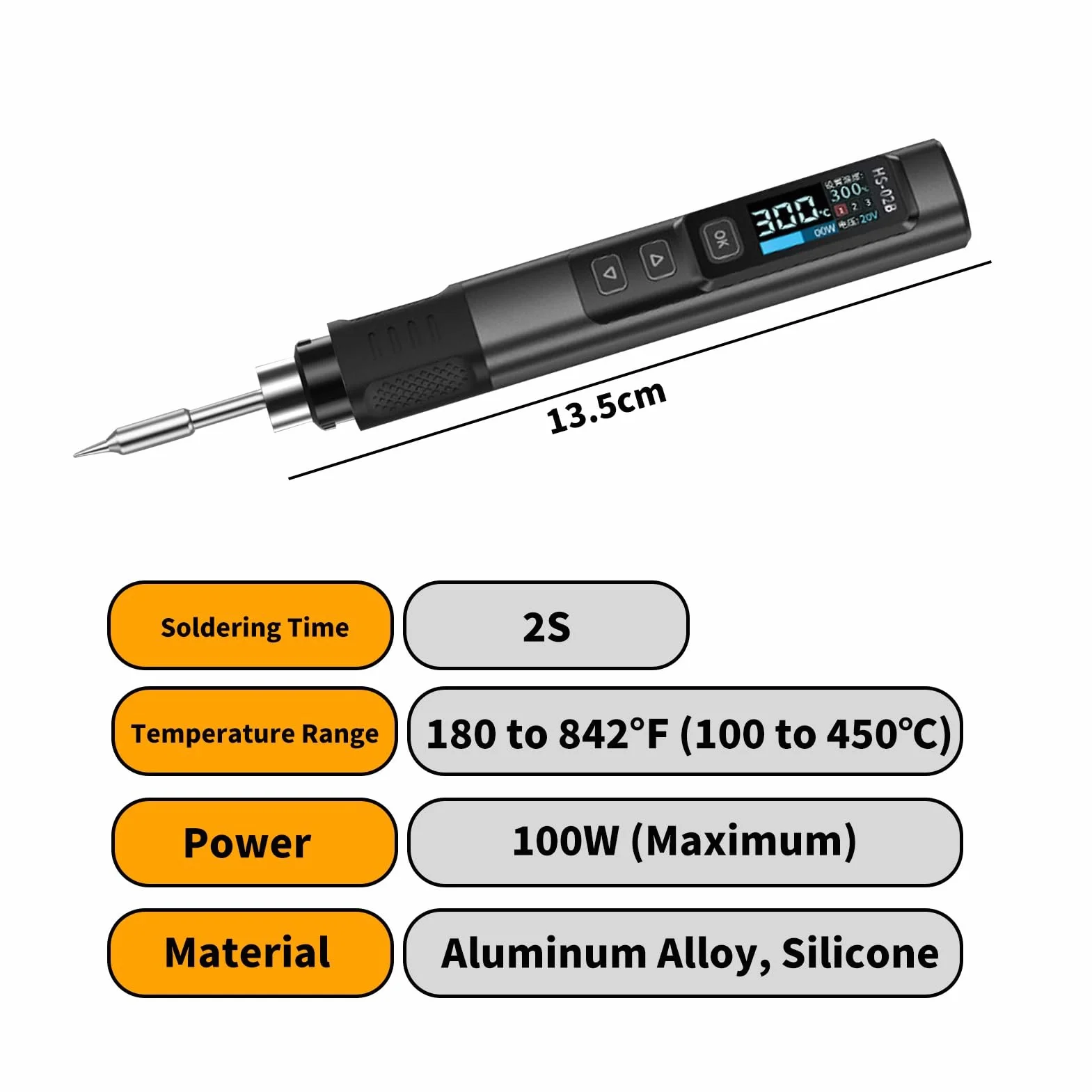 Inteligentna lutownica HS-02B, przenośna lutownica 100 W, dno w 2 sekundy, szybkie nagrzewanie 180-842 ℉ (3 awarie)