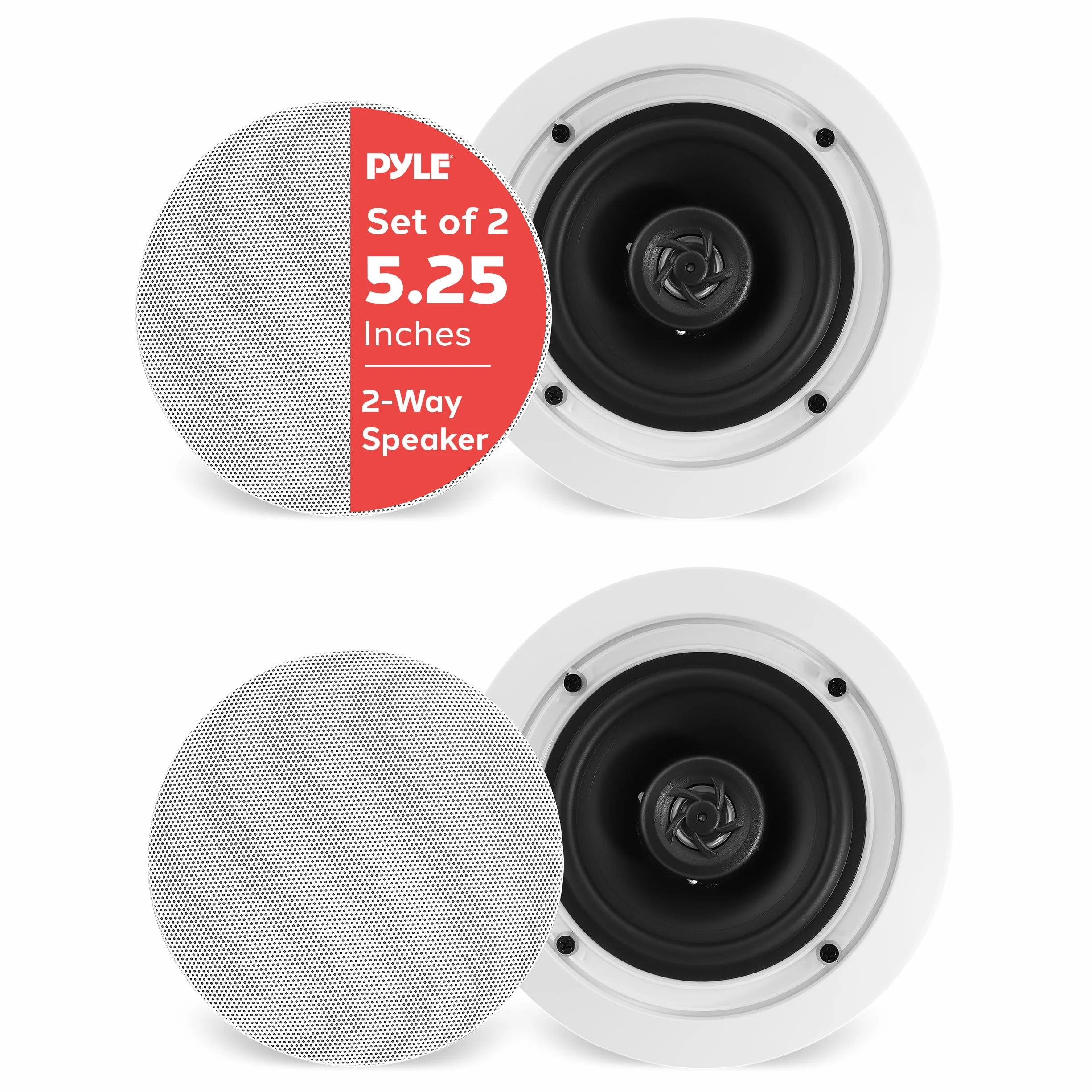 Pyle Pair 5.25” Flush Mount In-wall In-ceiling 2-Way Home Speaker System Spring Loaded Quick Connections Dual Polypropylene Cone Polymer Tweeter Stereo Sound 150 Watts (PDIC1651RD)