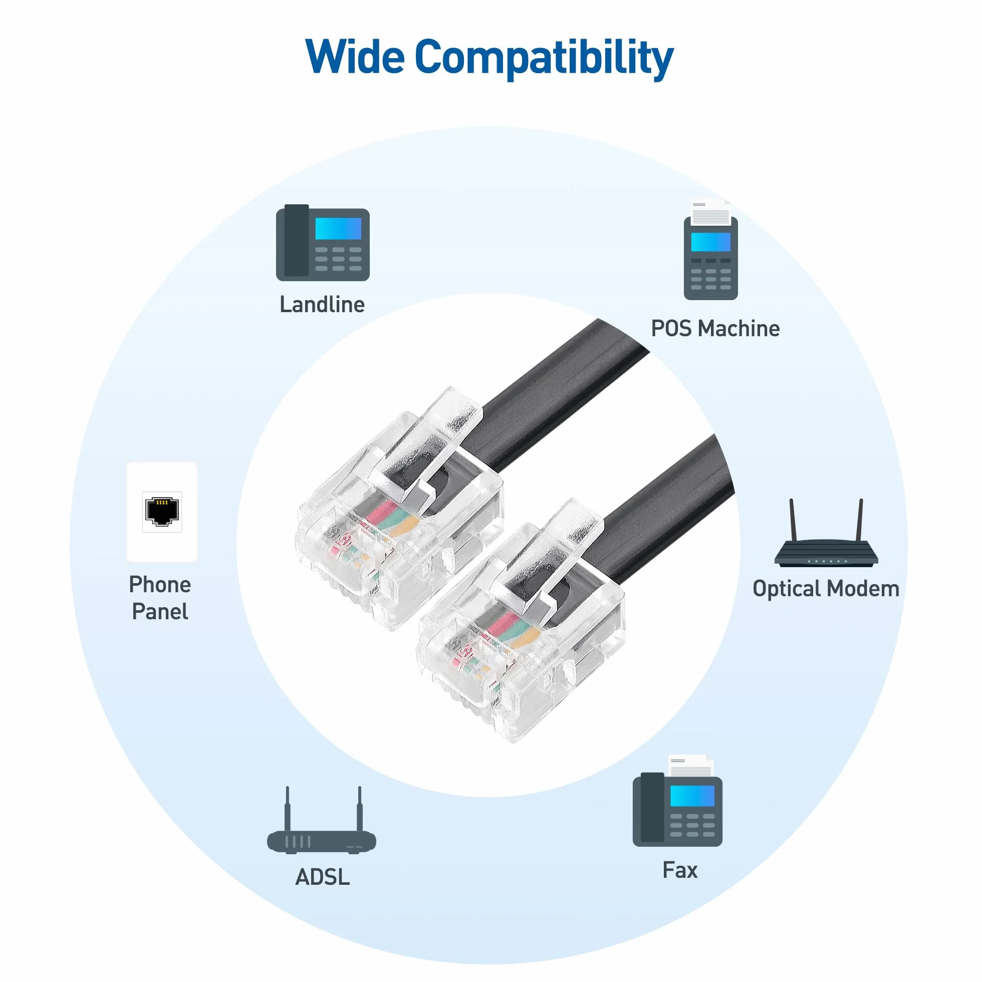 Cable Matters 2-Pack, RJ11 Kabel w kolorze czarnym - 2m