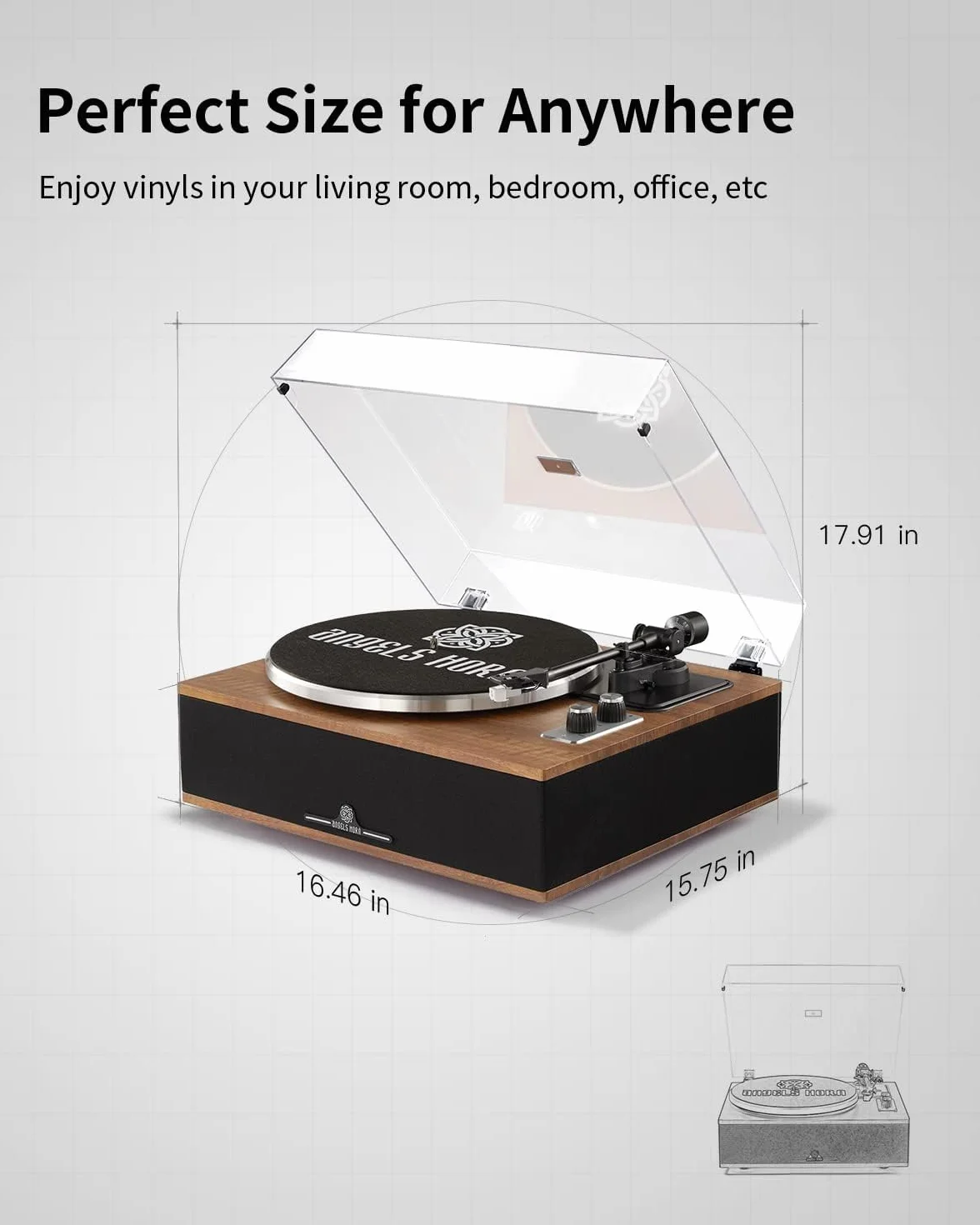 Gramofon ANGELS HORN z wbudowanymi głośnikami Bluetooth HiFi, przedwzmacniacz fonograficzny 33/45 obr./min, głowica AT-3600L