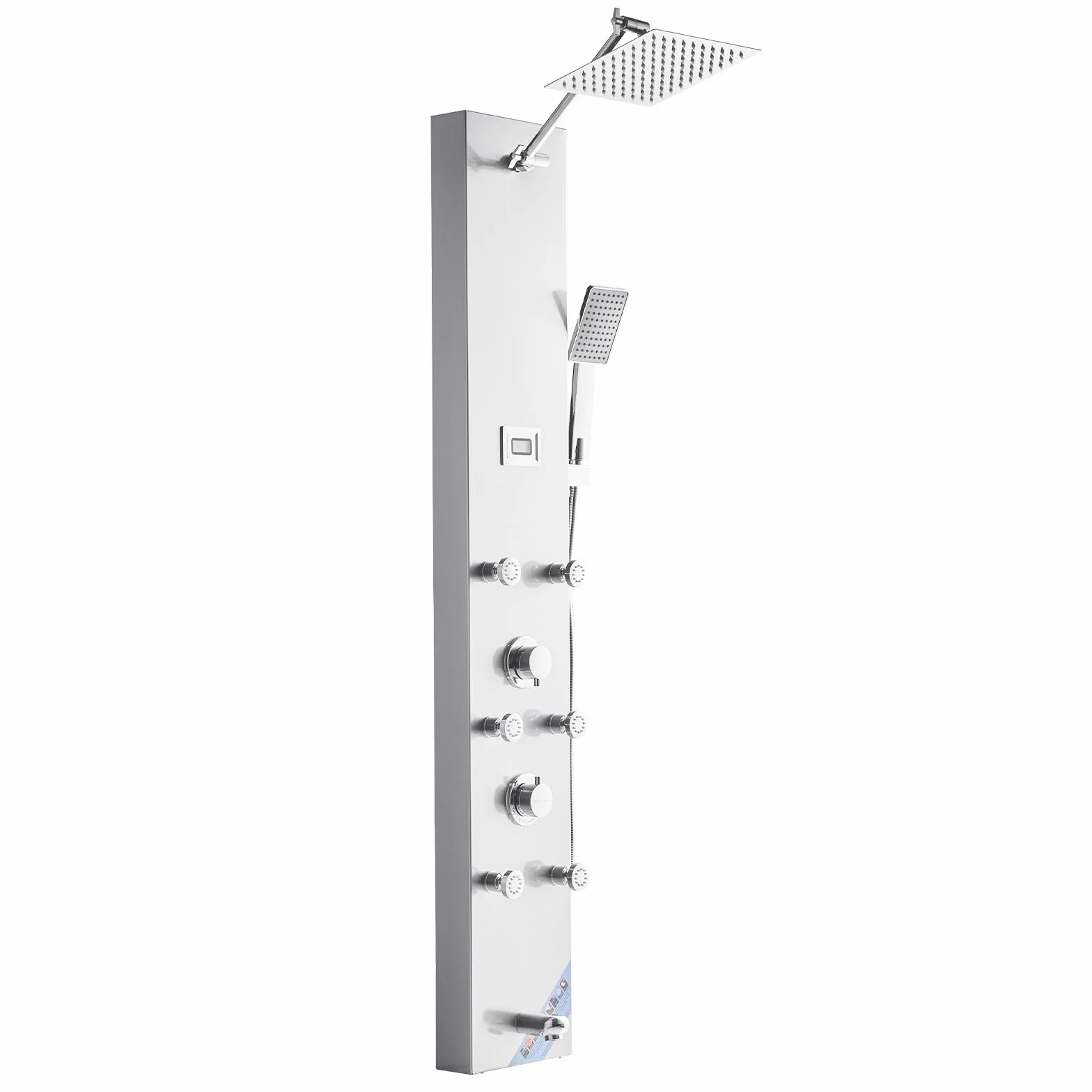 VEVOR Panel prysznicowy z systemem wieżowym z głowicą deszczową, LED, kolumna prysznicowa ze szczotkowanej stali nierdzewnej 1240 mm 4 funkcje, z 6 dyszami korpusu, prysznicem i wylewką do wanny
