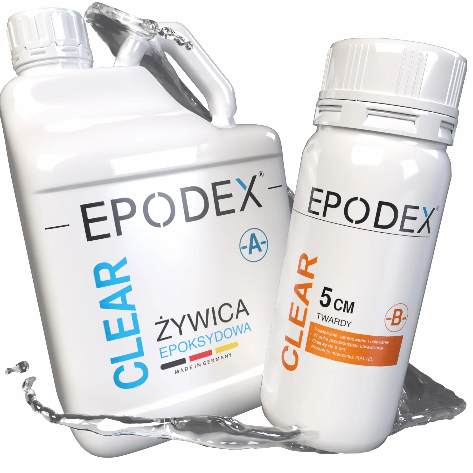 EPODEX Zestaw Żywicy Epoksydowej ECO+ | Przezroczysta do zalewów do 5cm | Z pigmentami lub bez | Do stołów typu river table, lamp, wysokich odlewów i innych projektów | 2-składnikowa żywica