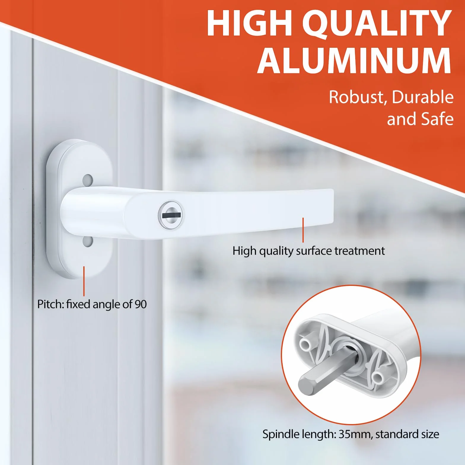 GETLITOOL 2 szt. Zamykany aluminiowy uchwyt do drzwi balkonowych Windows z 4 śrubami 4 szt. kluczy do okien, balkonów lub drzwi tarasowych, biały