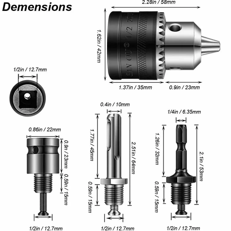 Adapter do uchwytu wiertarskiego 1,5-13 mm – szybka wymiana 1/2"-20UNF do wkrętarki udarowej i klucza 1/4"(Chuck Sds Adapter)