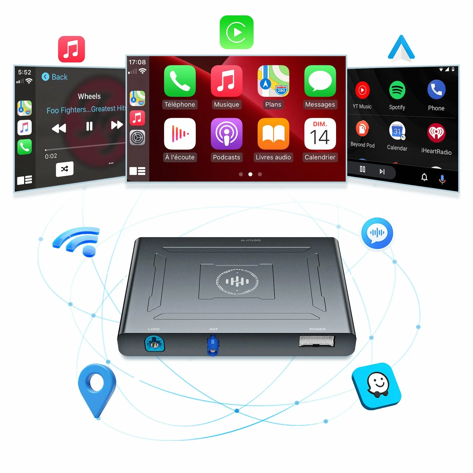ANDREAM bezprzewodowy zestaw CarPlay Android Auto AirPlay Mirror Link do Opel 2008-2016