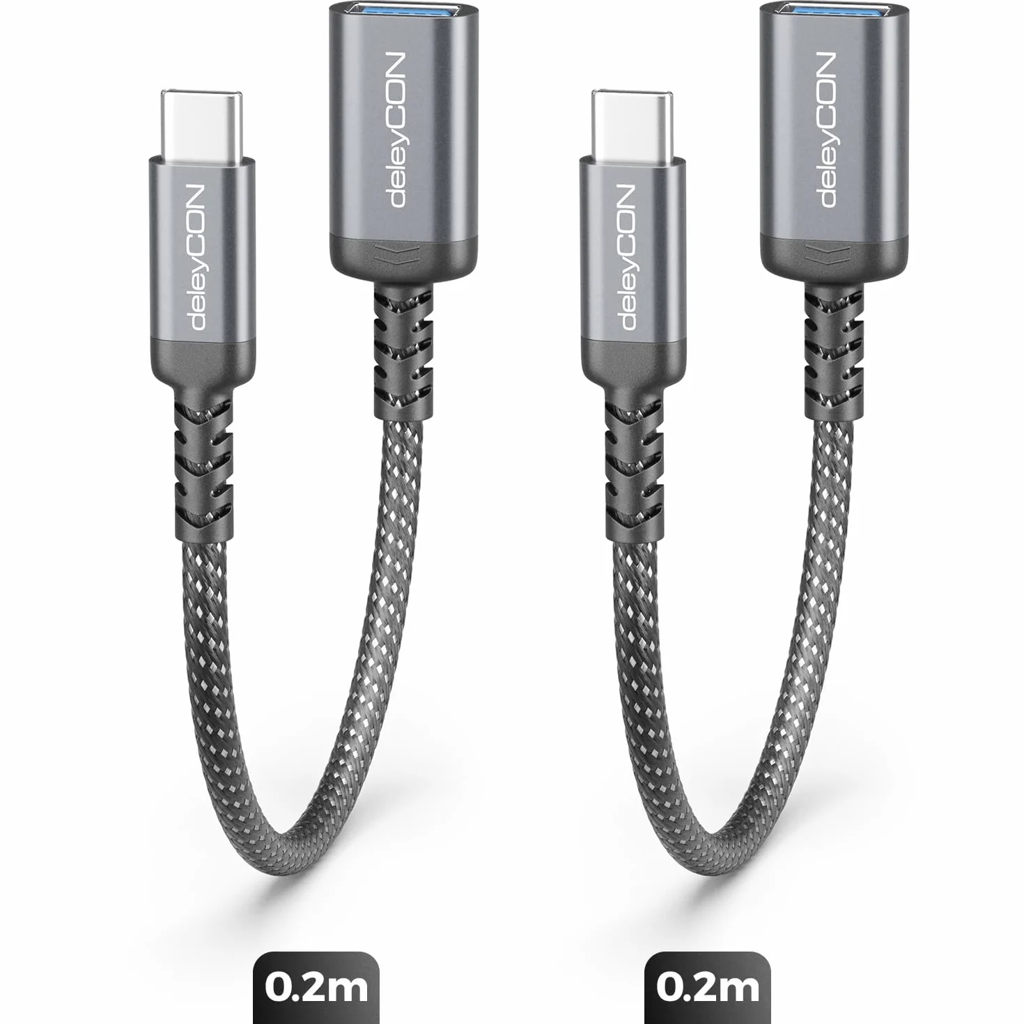 deleyCON 2x Adapter USB-C na USB 10 Gbps OTG - Wtyk Typ-C do Gniazda USB-A, Przewód - do iPhone 17/16/15 Air/Pro/Max, Galaxy S25/S24/S23, A56, A16, Tabletu, MacBooka, iMaca, iPada, Notebooka itp.
