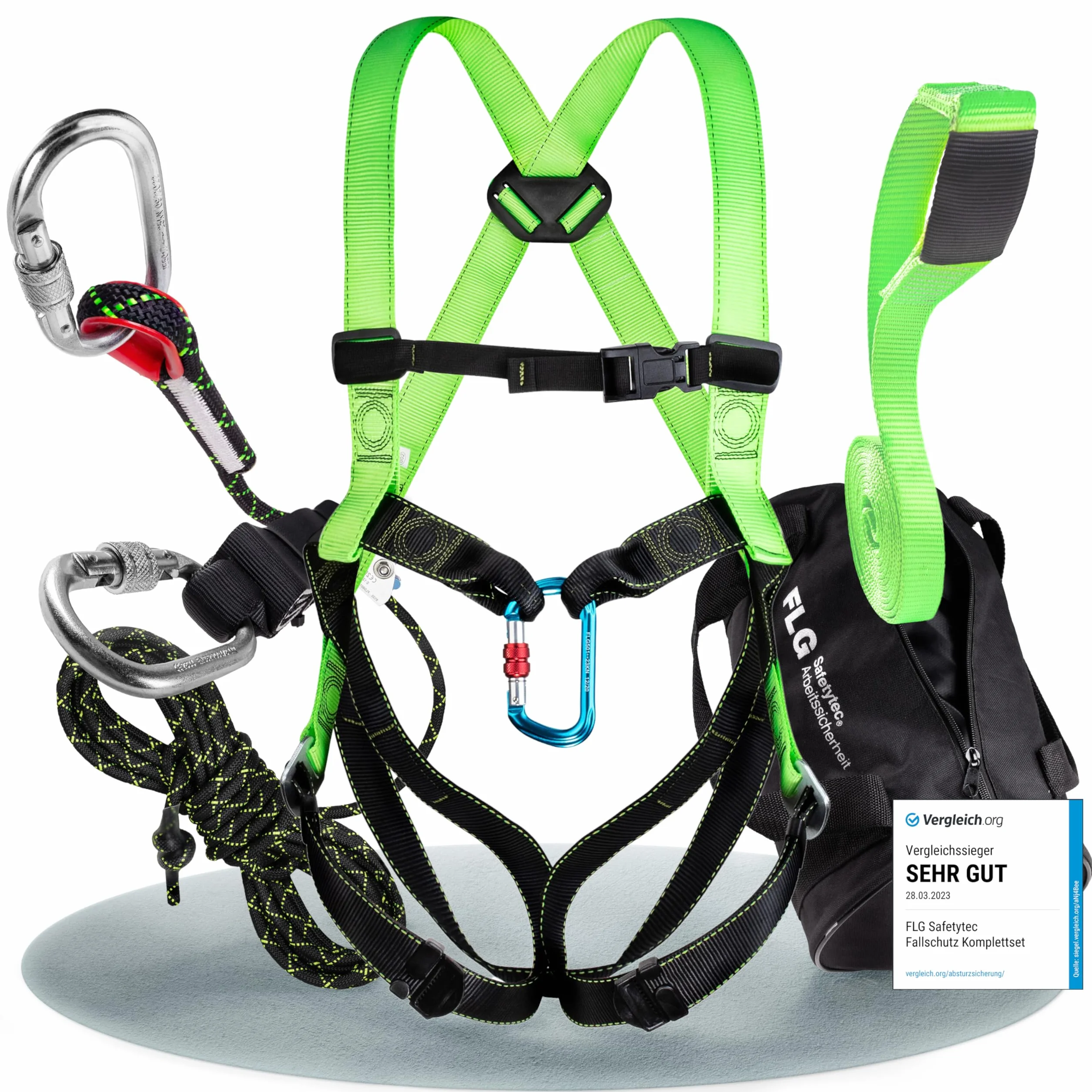 FLG Safetytec Fallschutz Komplettset 2-Punkt Auffanggurt 10m Verbindungsmittel 2m Bandschlinge EN353 EN361 EN795
