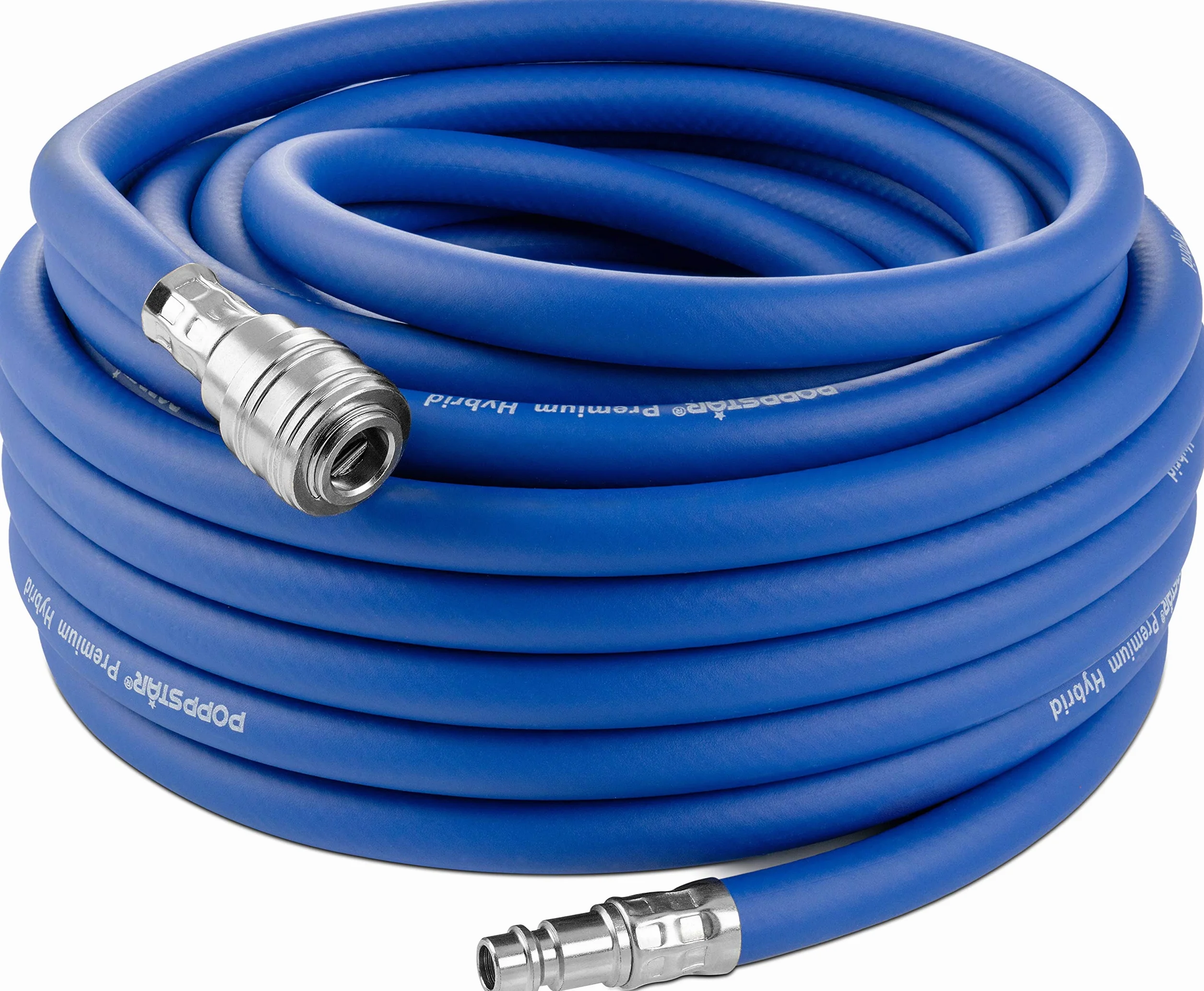 Poppstar wąż pneumatyczny 15m (hybrydowy: PVC wzmocniony tkaniną, średnica wew 9,2mm z szybkozłączką i wtyczką złącza) do 20 bar, niebieski
