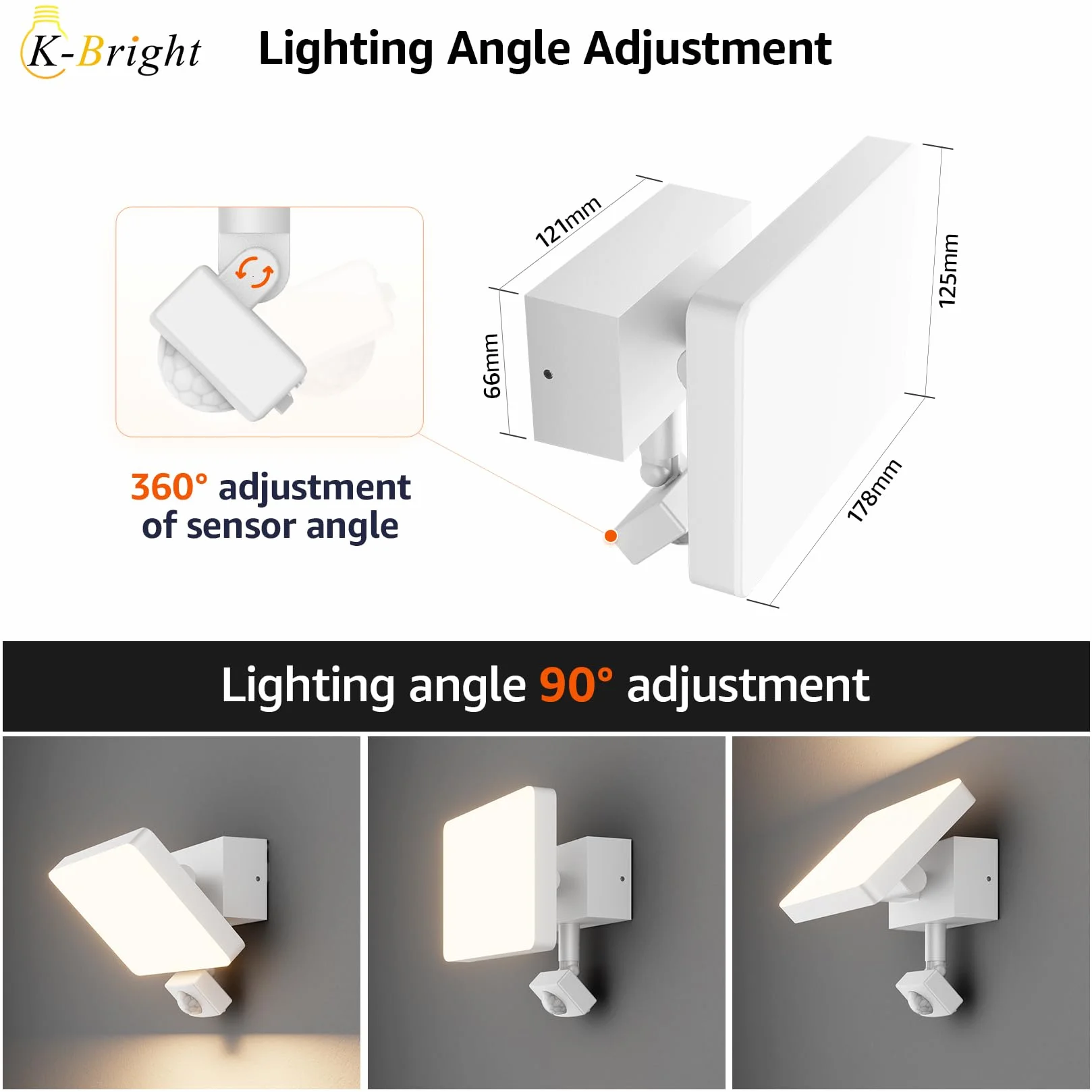 K-Bright Zewnętrzna lampa 24 W z czujnikiem ruchu, światło zewnętrzne regulowany kąt świecenia, 3000 K, ścienna IP65 (biała)