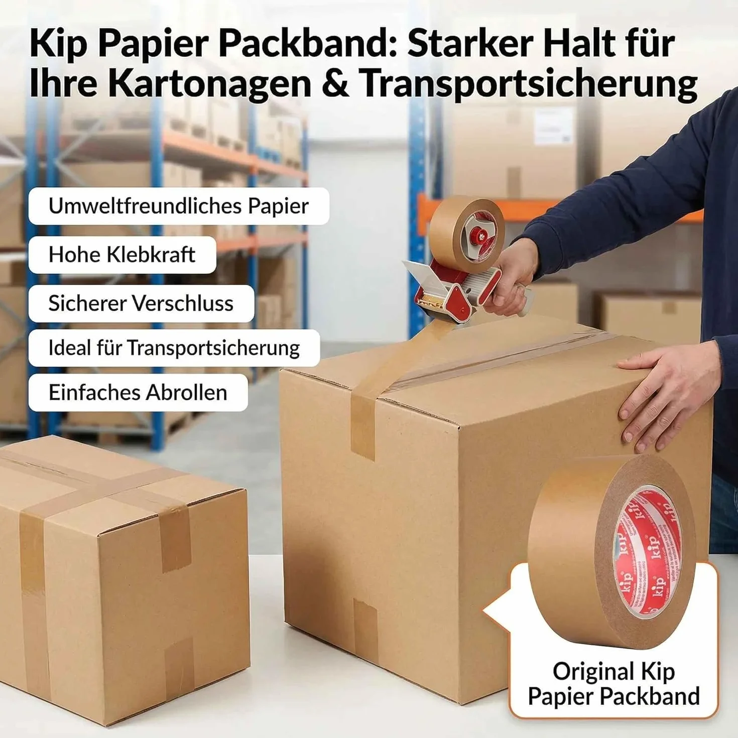 kip 20 rolek papierowej taśmy do pakowania 48 mm x 50 m – mocna, przyjazna dla środowiska taśma klejąca z papieru typu kraft – składa się z 60% naturalnych surowców i 30% włókien pochodzących z