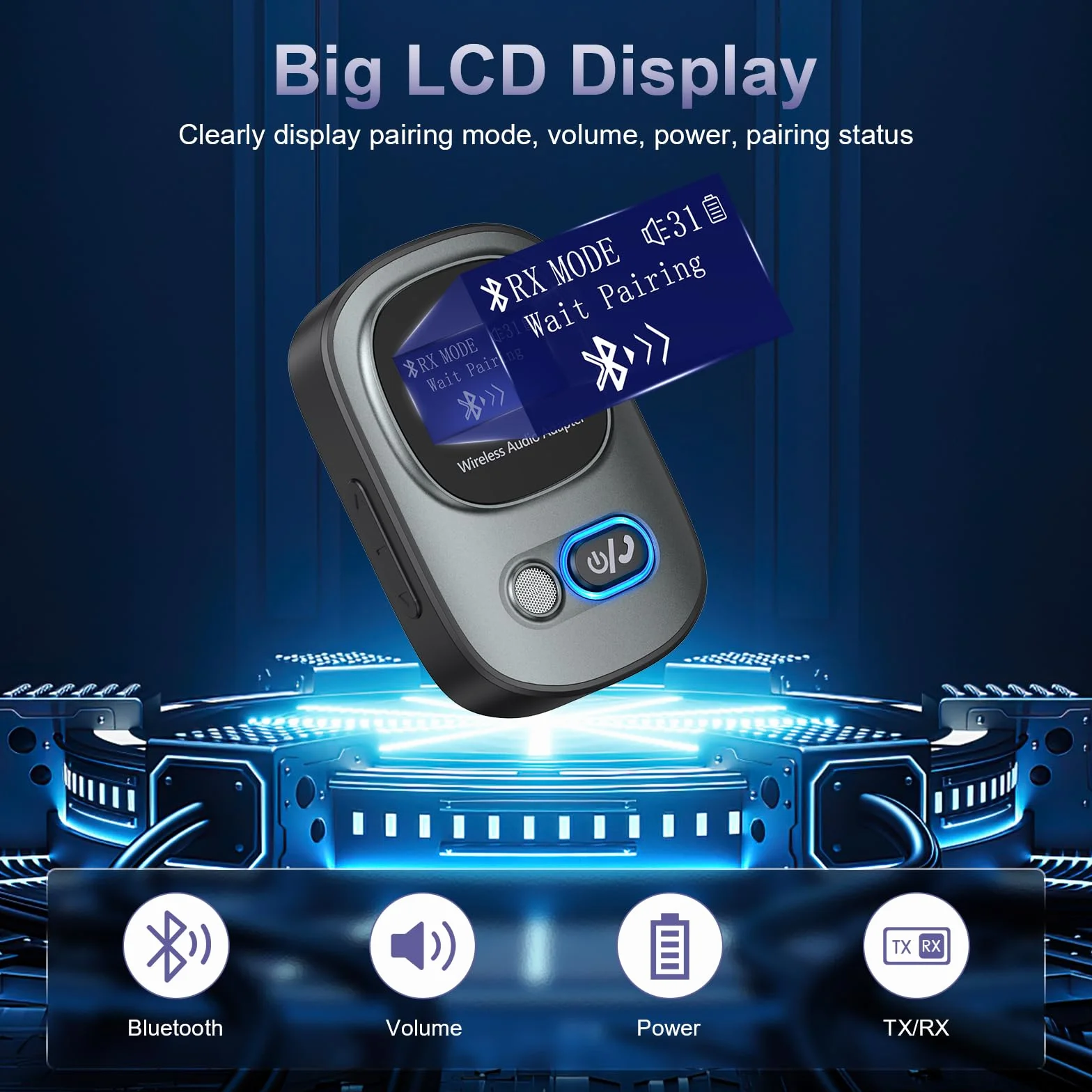 Nadajnik i odbiornik Bluetooth 5.3, adapter audio z wyświetlaczem LED, obsługa kart TF, regulacja głośności, nawigacja, do komputera, telewizora, domowego audio