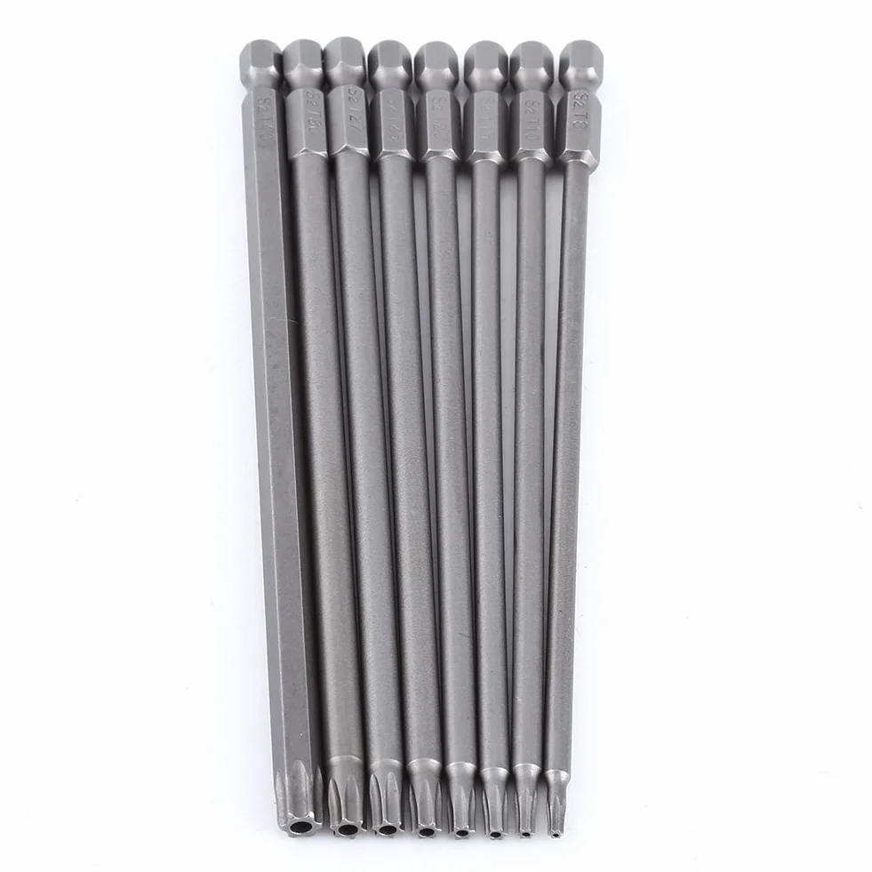 8 Sztuk 150mm S2 Steel Star T8, T10, T15, T20, T25, T27, T30, T40 Torx Torx Długie Bity Głowica Wkręów Zestaw Narzędzi Ręcznych Wiertła Zestaw Śrubokrętów Magnetycznych