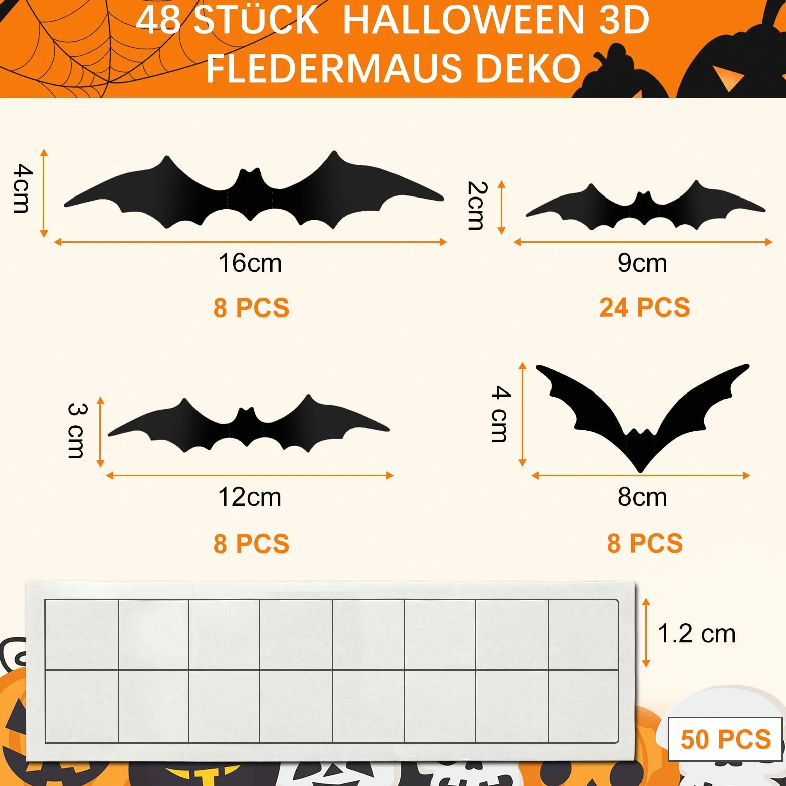 Gucass 48 sztuk dekoracji na Halloween, nietoperze 3D, dekoracja na Halloween, naklejki ścienne PCW, straszna czerń, zdejmowane nietoperze, DIY, dekoracja na Halloween, zestaw dekoracyjny na okno