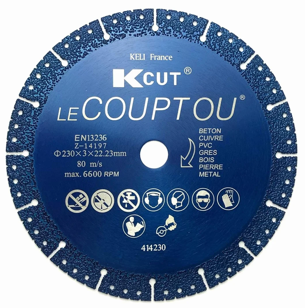 KELI FRANCE - K•CUT - Tarcza diamentowa LE COUPTOU, uniwersalne zastosowanie (beton, miedź, cegły, żelazo, kamienie, płytki, bloki żaluzja, drewno, PCW), EN13236 (230mm)