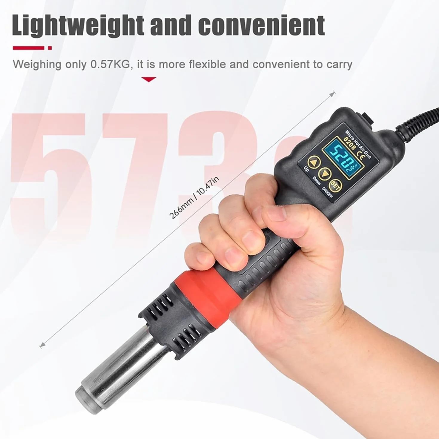 Stacja lutownicza na gorące powietrze 750 W z wyświetlaczem LCD, regulowana temperatura 100℃ - 520℃, objętość powietrza 120 l/min, narzędzie do lutowania i rozlutowywania do elektroniki