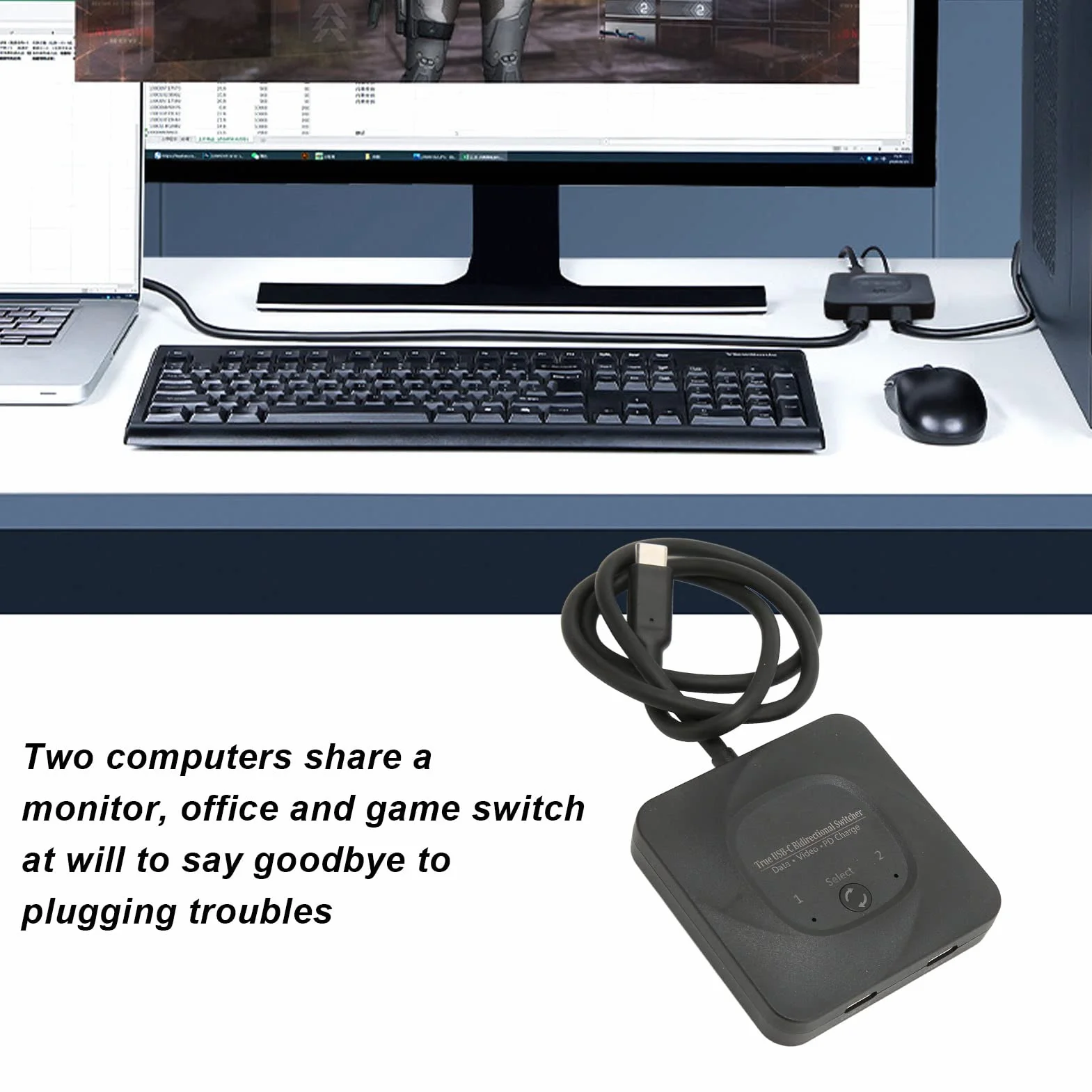 Selektor USB C 2 w 1 8K 60Hz HD Dwukierunkowy Splitter do Monitora