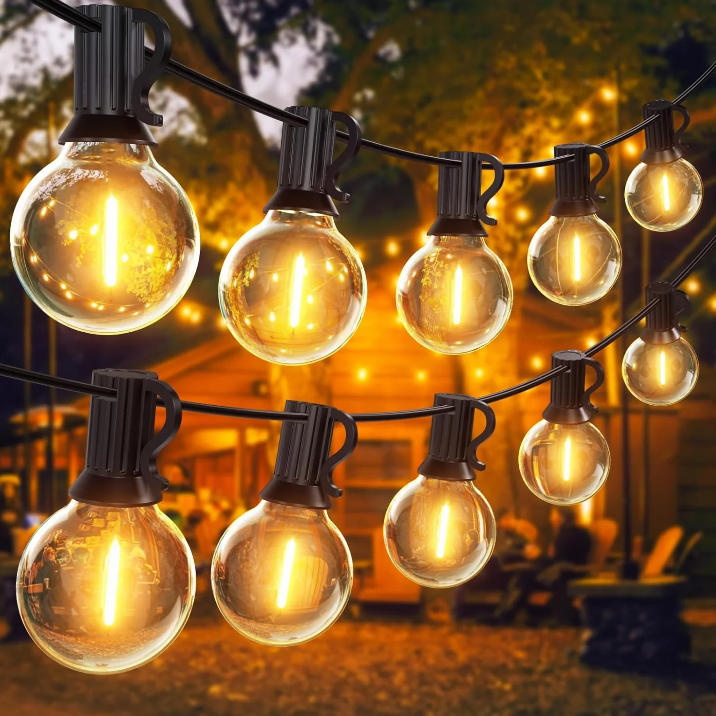 Świecące Girlandy Zewnętrzne, 30 metrów Girlanda światła Zewnętrzne z 50+2 szt G40 LED Girlanda żarówki,IP45 Wodoodporny łańcuch światła na Zewnątrz,Ogród, ślub, Mecz,Patio