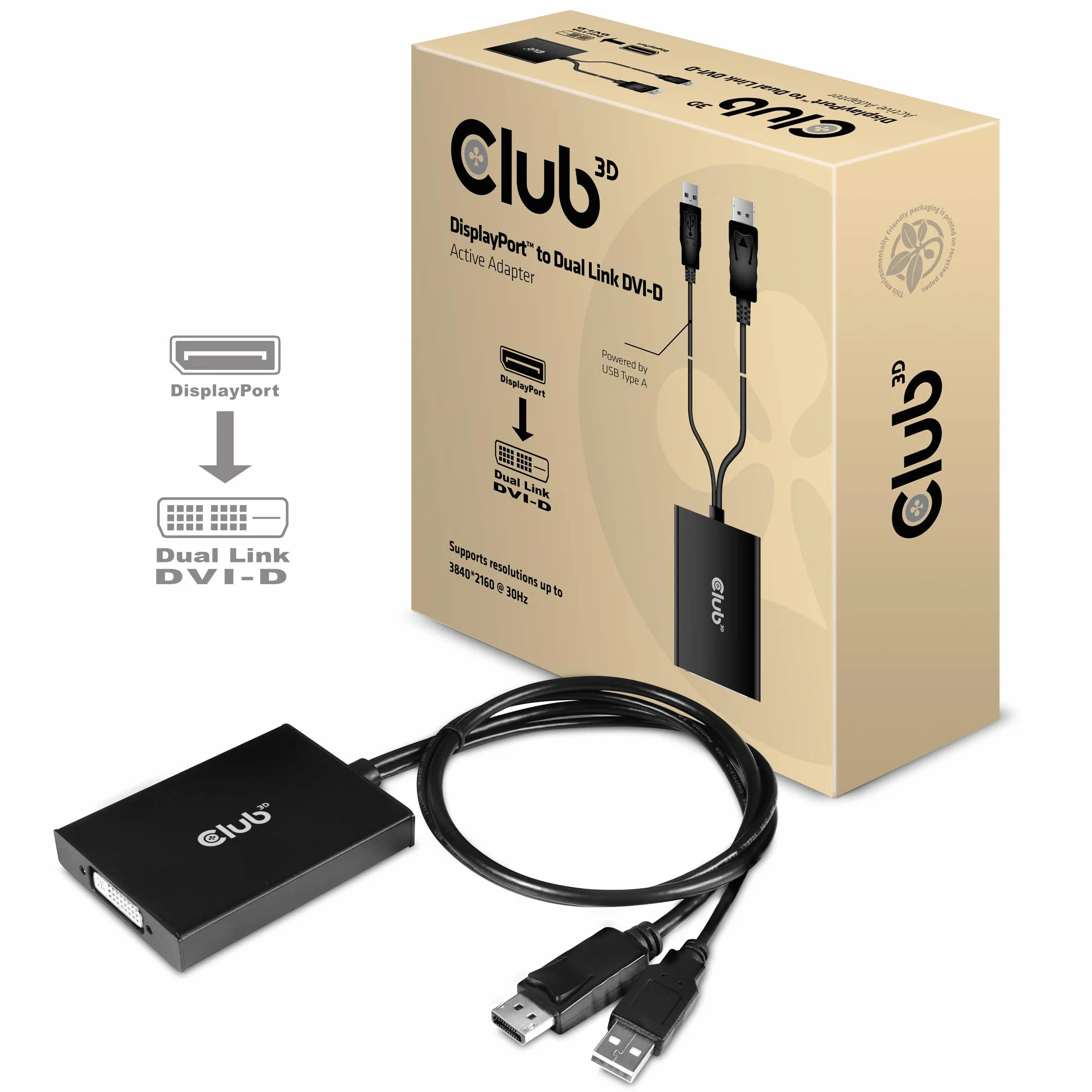 Club 3D Adapter DisplayPort do DVI-D Dual Link HDCP aktywny czarny
