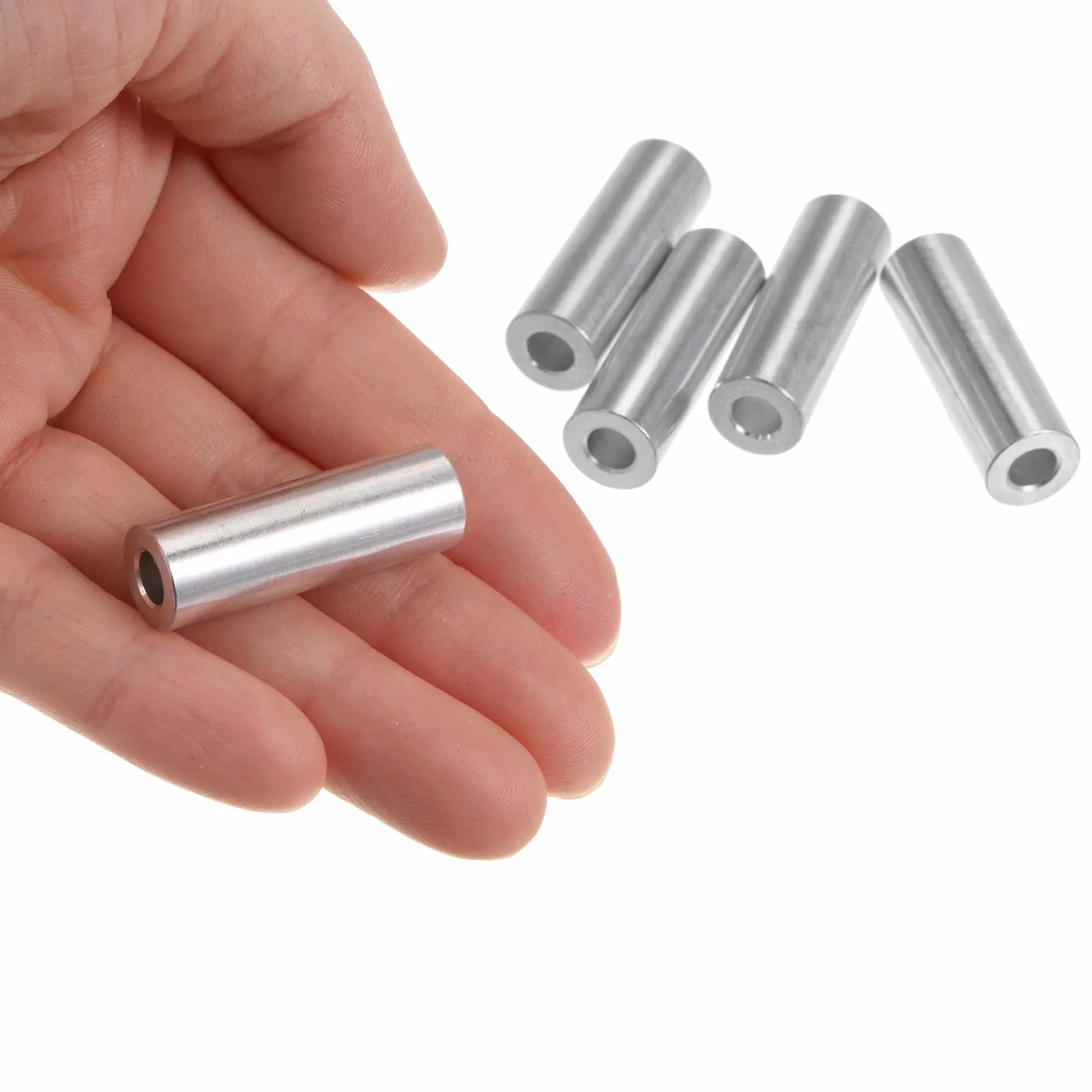 sourcing map 10 sztuk aluminiowych wsporników dystansowych z otworem 5 mm, średnica zewnętrzna 10 mm, długość 30 mm, tuleja dystansowa z okrągłymi wspornikami dystansowymi do śrub, śrub i prętów M5