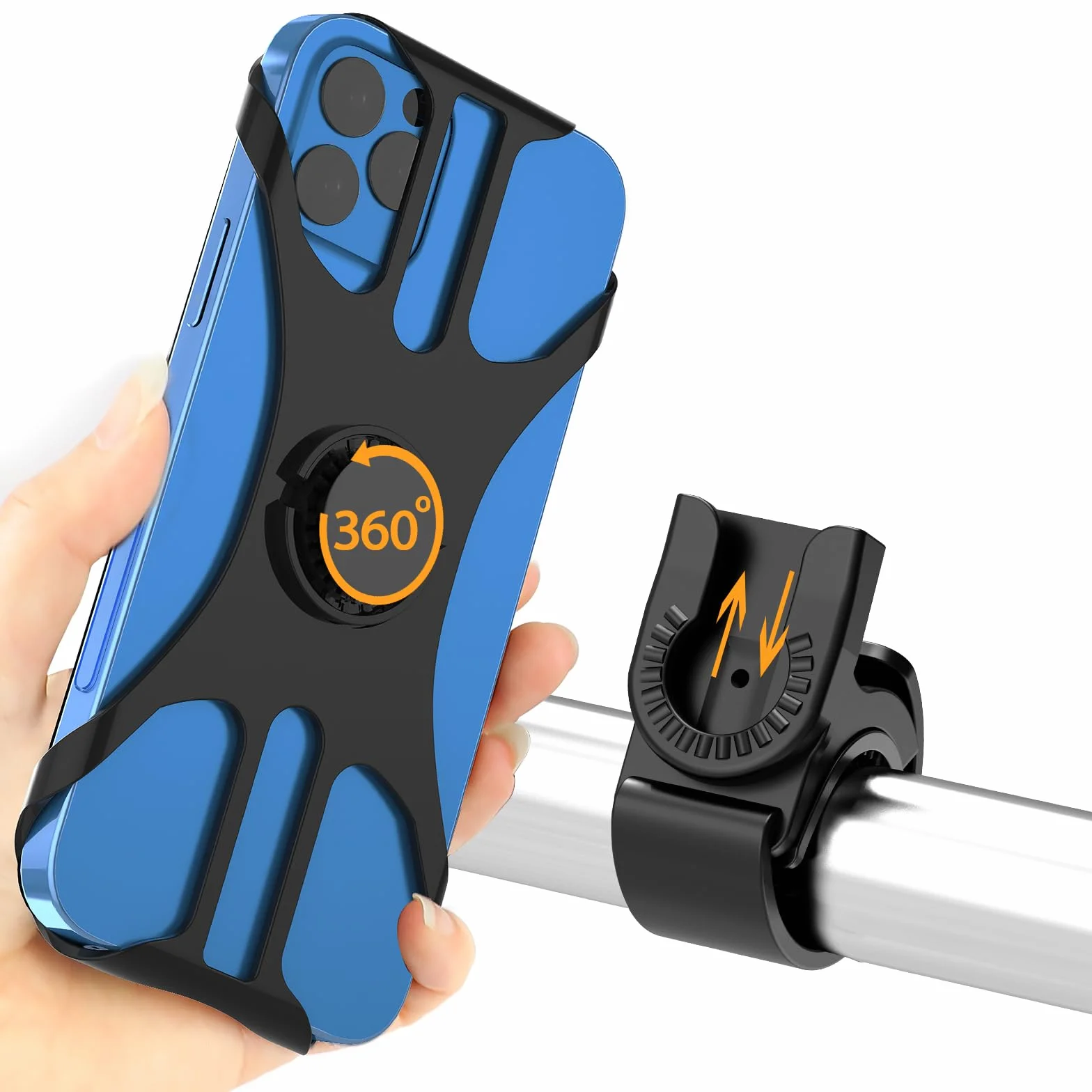 Uchwyt na telefon na rower i motocykl z amortyzacją drgań 360° obrotowy czarny