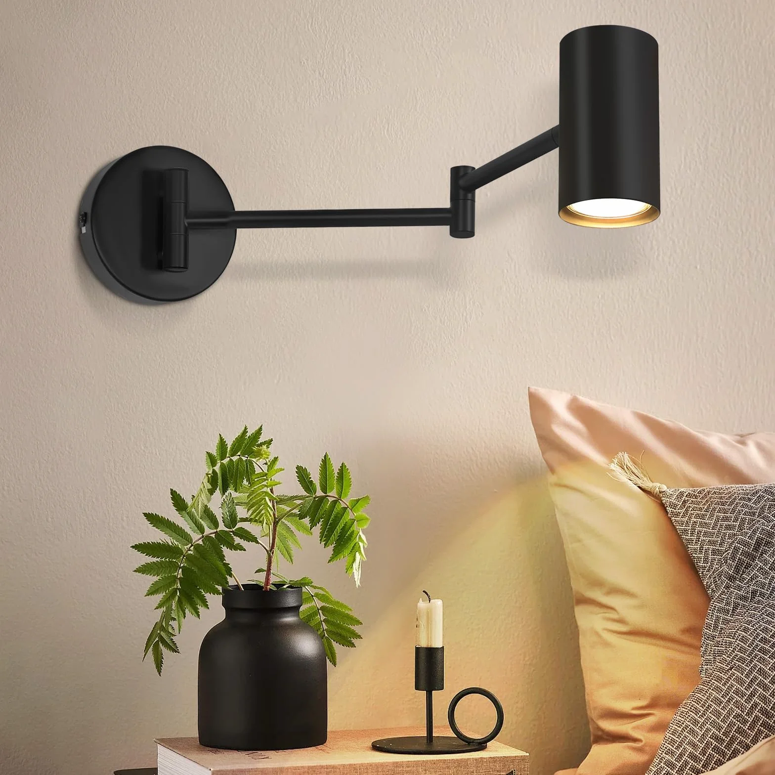 Homefire lampa ścienna wewnętrzna czarna - oświetlenie ścienne vintage reflektor ścienny do sypialni lampa ścienna obrotowa - bez żarówki