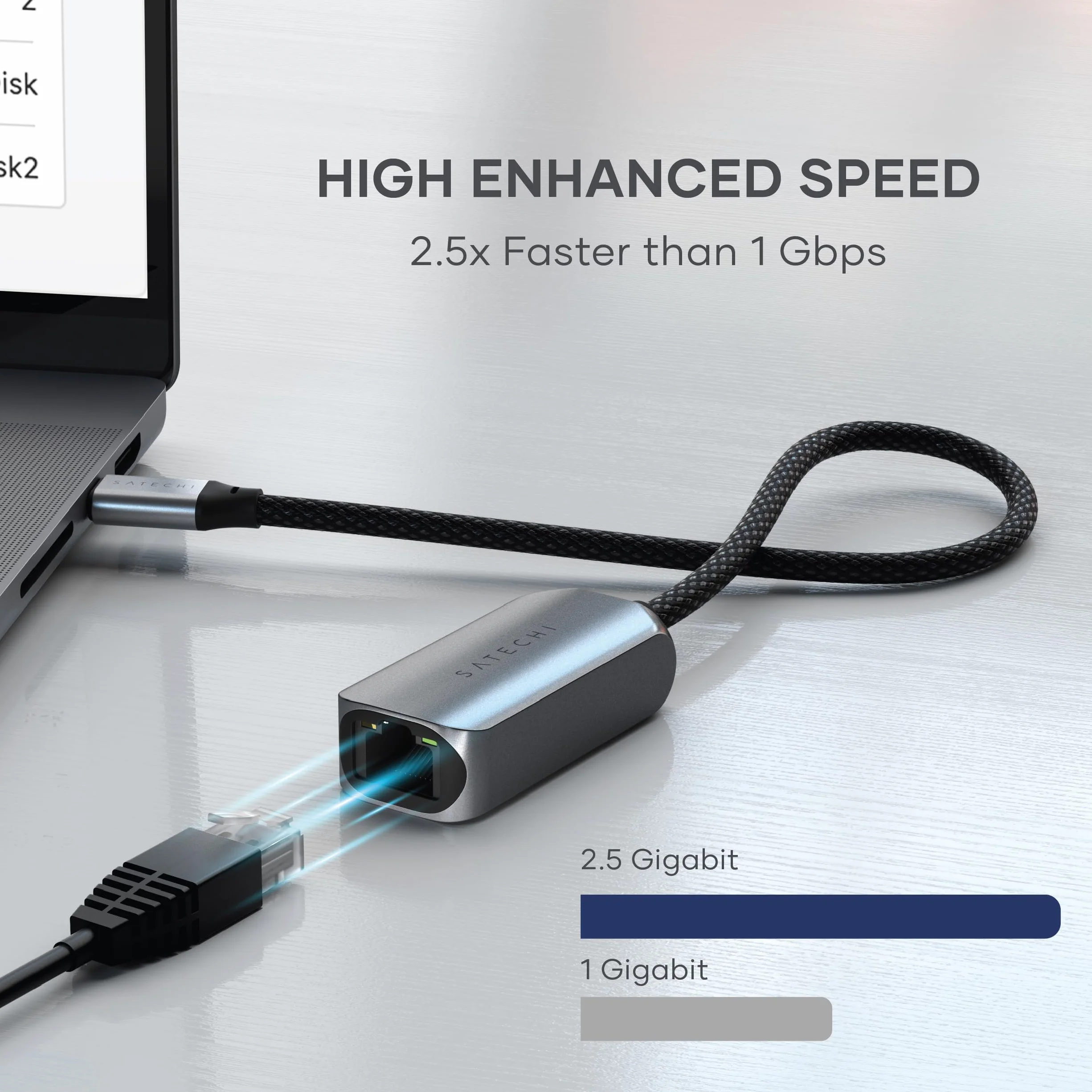 SATECHI Adapter sieciowy USB-C 2,5 Gigabit Ethernet do MacBook Air/Pro, laptopa, iPad, iPhone