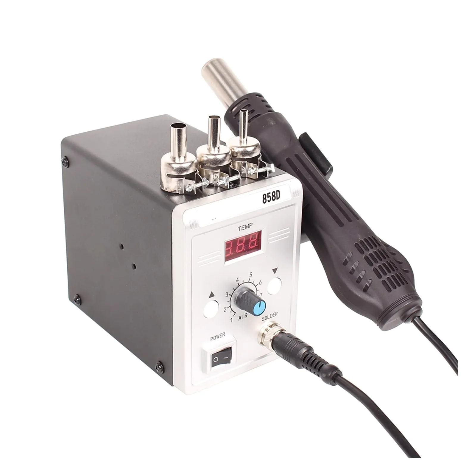 Stacja Lutownicza Soldering Iron Hot Air Station majsterkowanie Digital Rework Phone Repair BGA SMD StationRework Solder(Silver SET-1)