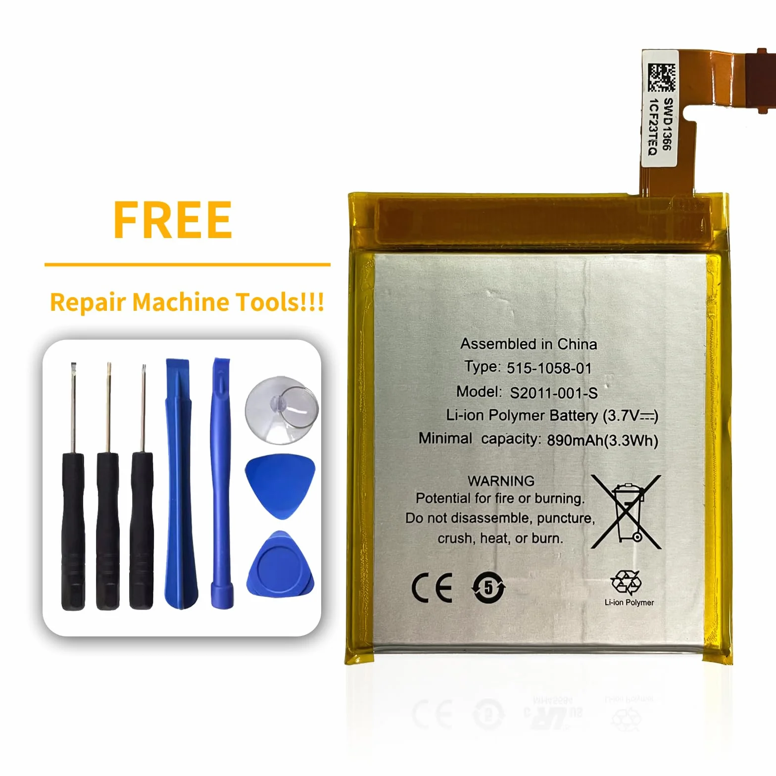 Bateria 3,7V 890mAh 3,3Wh do E-Book E-Reader S2011-001-S