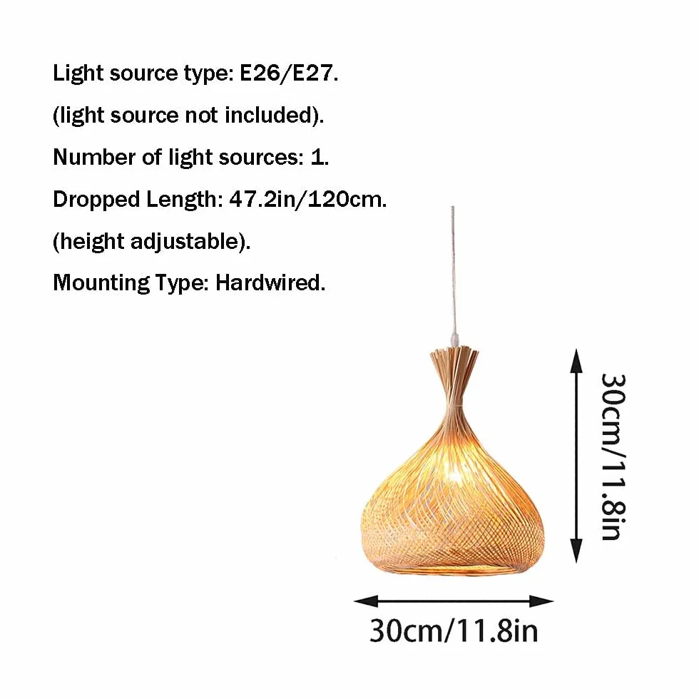 Lampa Wisząca Z Bambusowym Koszem Lampa Wisząca W Stylu Boho Naturalne Żyrandole W Kształcie Kopuły, Tkane Światło Oświetlenie Wewnętrzne Z Regulowanym Przewodem Do Jadalni, Wyspy Kuchennej,