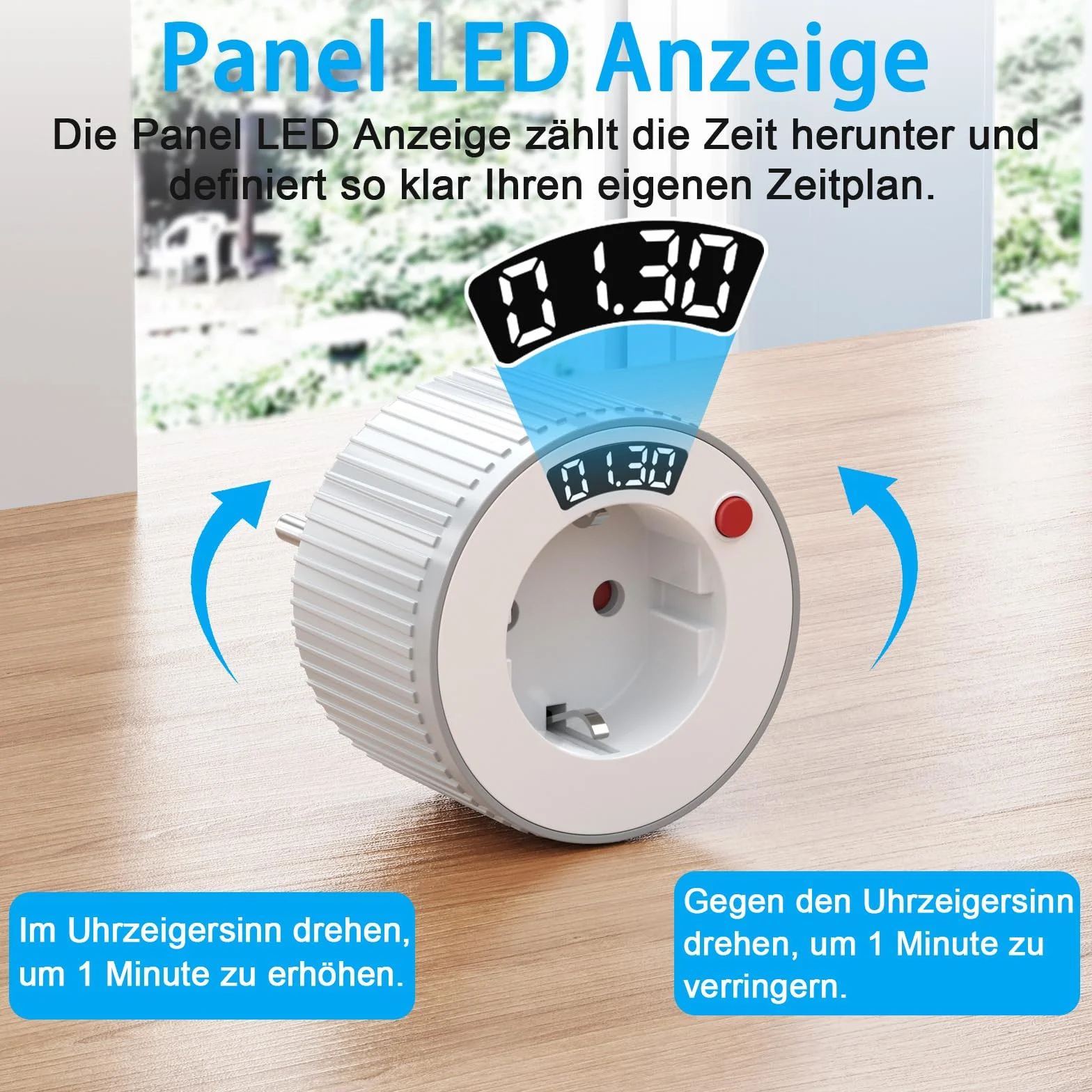 Cyfrowe gniazdo minutnika z regulacją 360° – regulowane od 1 min do 23 godzin 59 min, minutnik energii do wnętrz - biały
