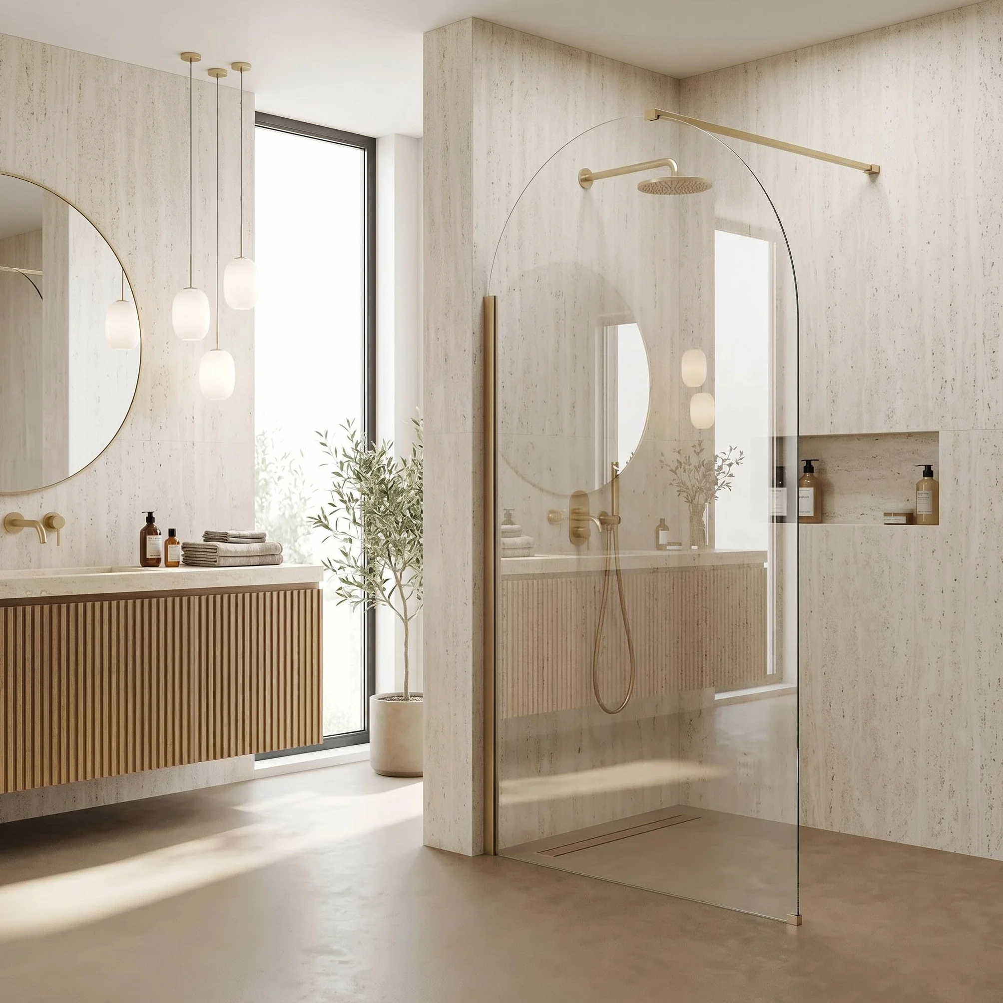 Rea - Ścianka prysznicowa Walk-In Heaven Brush Gold 120-0,8 x 120 x 200 cm