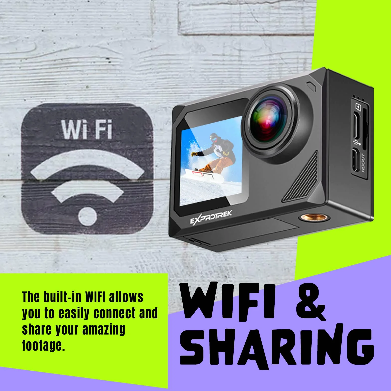 E-A-F Kamera sportowa 4K 30 kl./s Ultra HD wodoszczelna 40 m WiFi 170° pilot 2 akumulatory zestaw akcesoriów