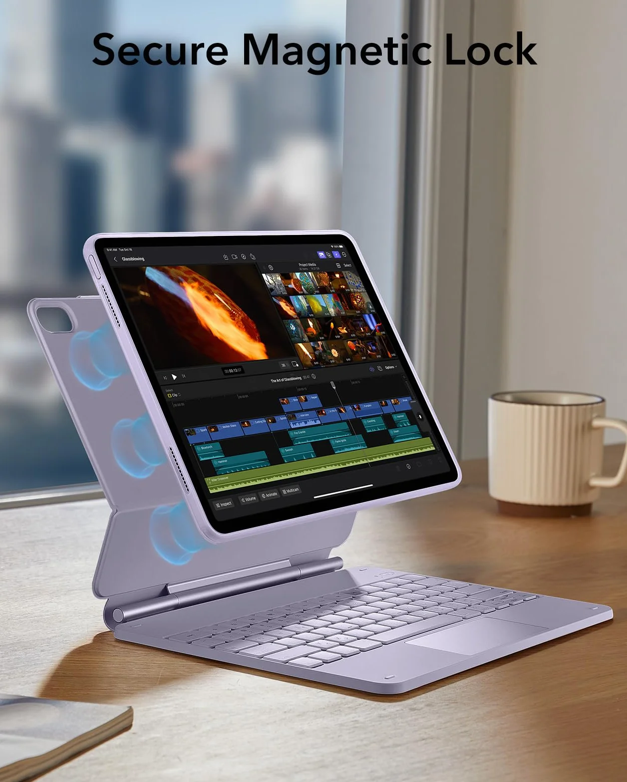 ESR Rebound 360 etui na klawiaturę iPad Pro 13 cali M5 M4 2025 2024 magnetyczne regulowane fioletowe