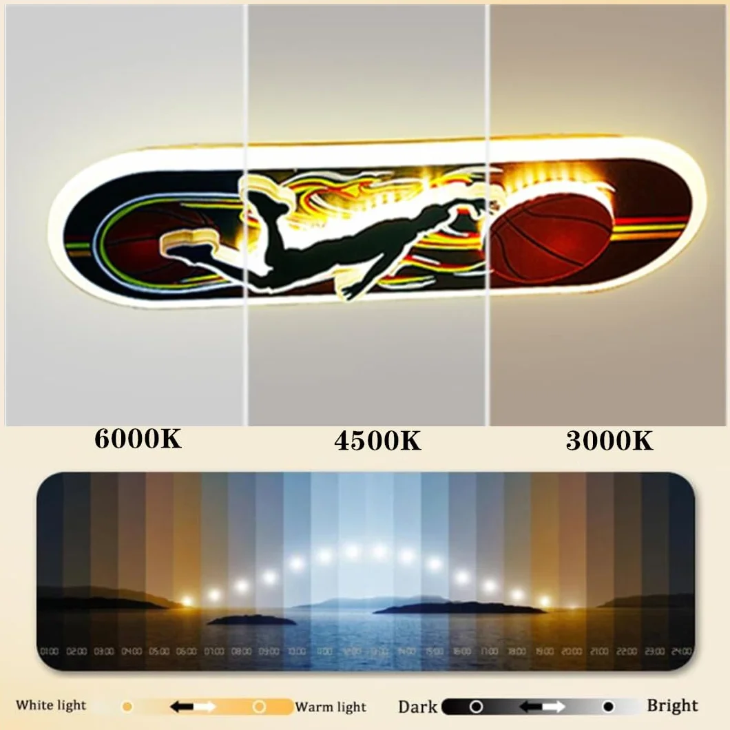 Lampa sufitowa LED do koszykówki design dla dzieci lampa ścienna ściemnialna lampa sufitowa dla dzieci LED 44 W deskorolka światło chłopiec sypialnia oświetlenie wewnętrzne oprawy oświetleniowe
