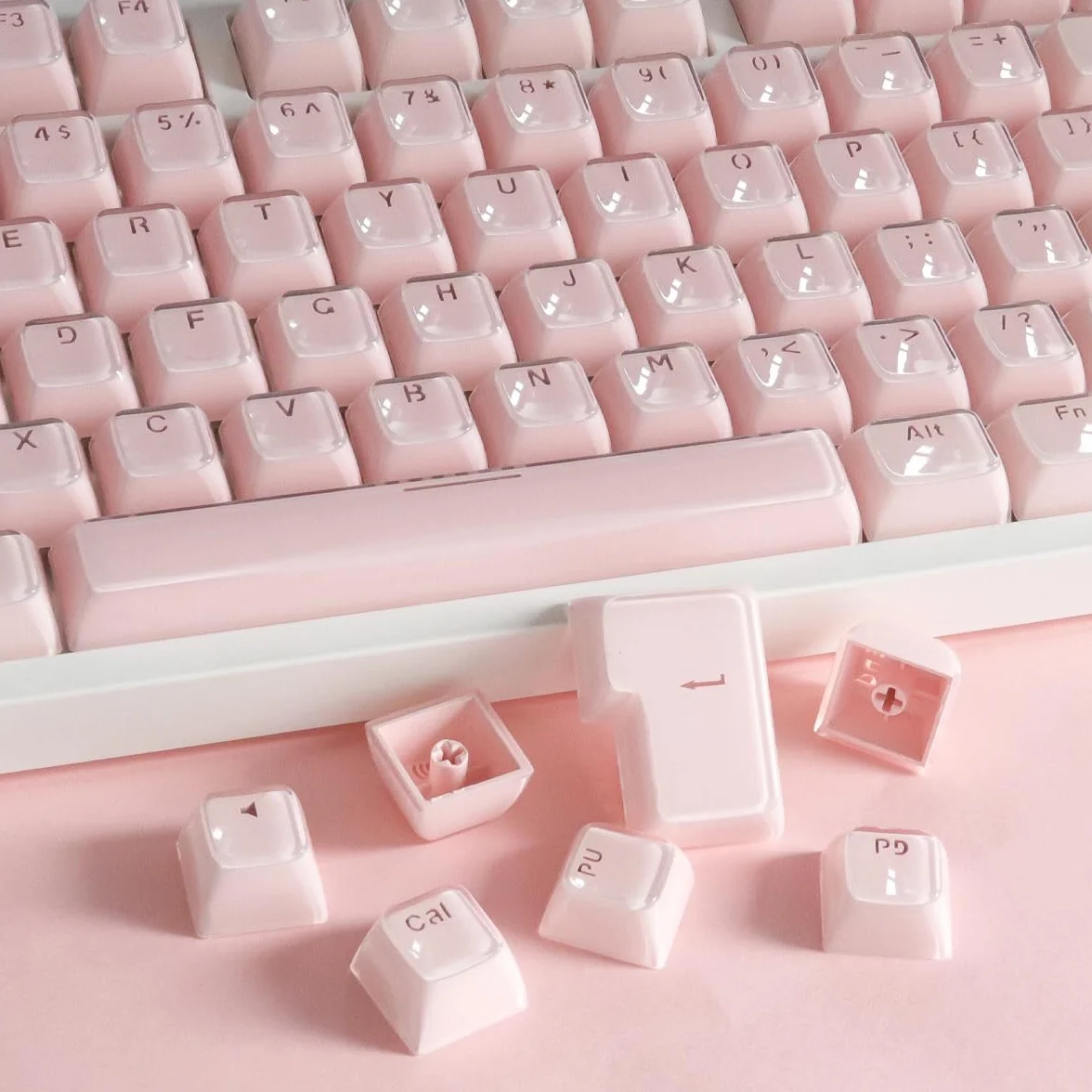 Sunzit Crystal Jelly Pink Keycaps, profil MDA, przezroczyste jadeitowe klawisze, 130 klawiszy błyszczą przez niestandardowe klawisze, zestaw nasadek na klawisze 60%, 65%, 75%, 100% Cherry MX