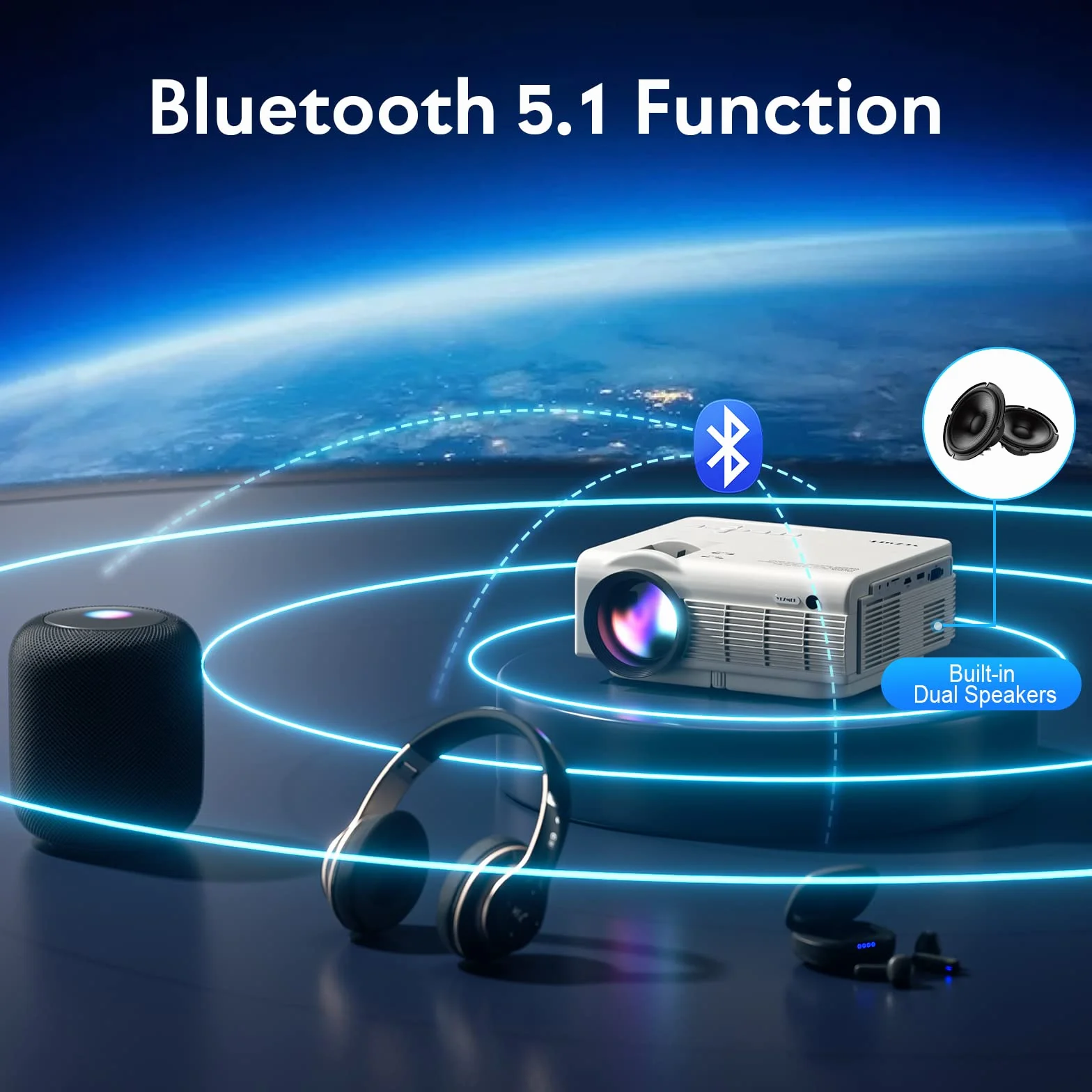 Projektor YEZMEK 5G WiFi Bluetooth Native 1080P Full HD, mini projektor LED 4K, projektor kina domowego, kompatybilny z telewizorem, smartfonem i tabletem, laptopem, HDMI, USB, TF.