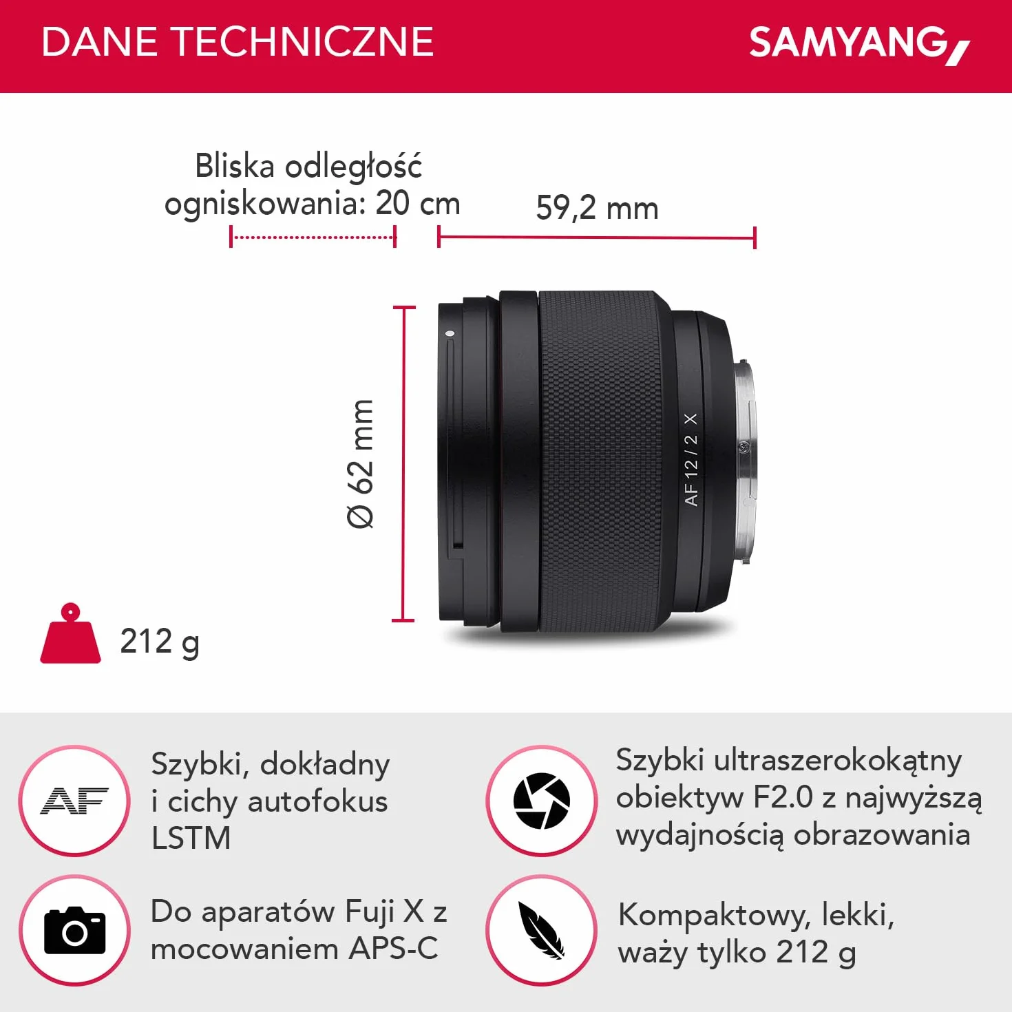 Samyang AF 12mm F2.0 obiektyw szerokokątny do Fuji X, szybki, kompaktowy, lekki, uszczelniony