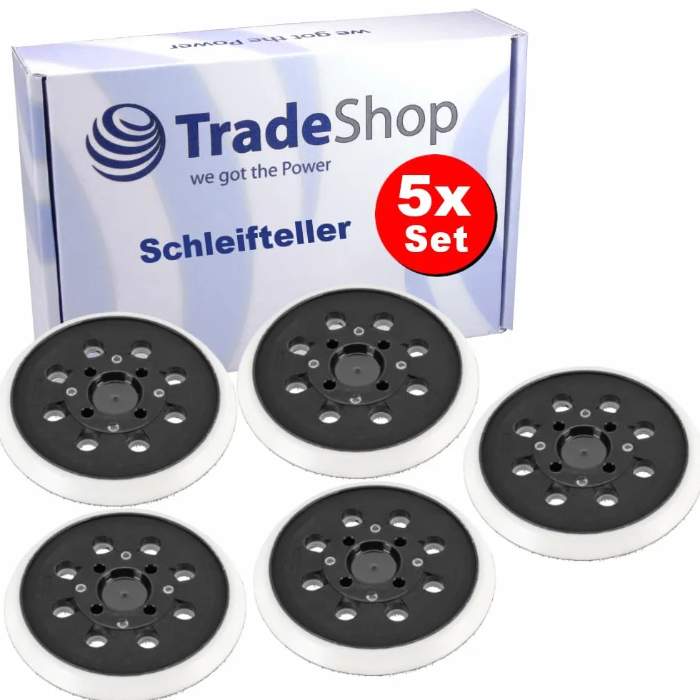 5 x Trade-Shop rzep 8+4-otworowy talerz szlifierski/talerz mocujący/talerz podporowy 125 mm, kompatybilny ze szlifierkami mimośrodowymi Bosch zamiennik 2 609 004 175