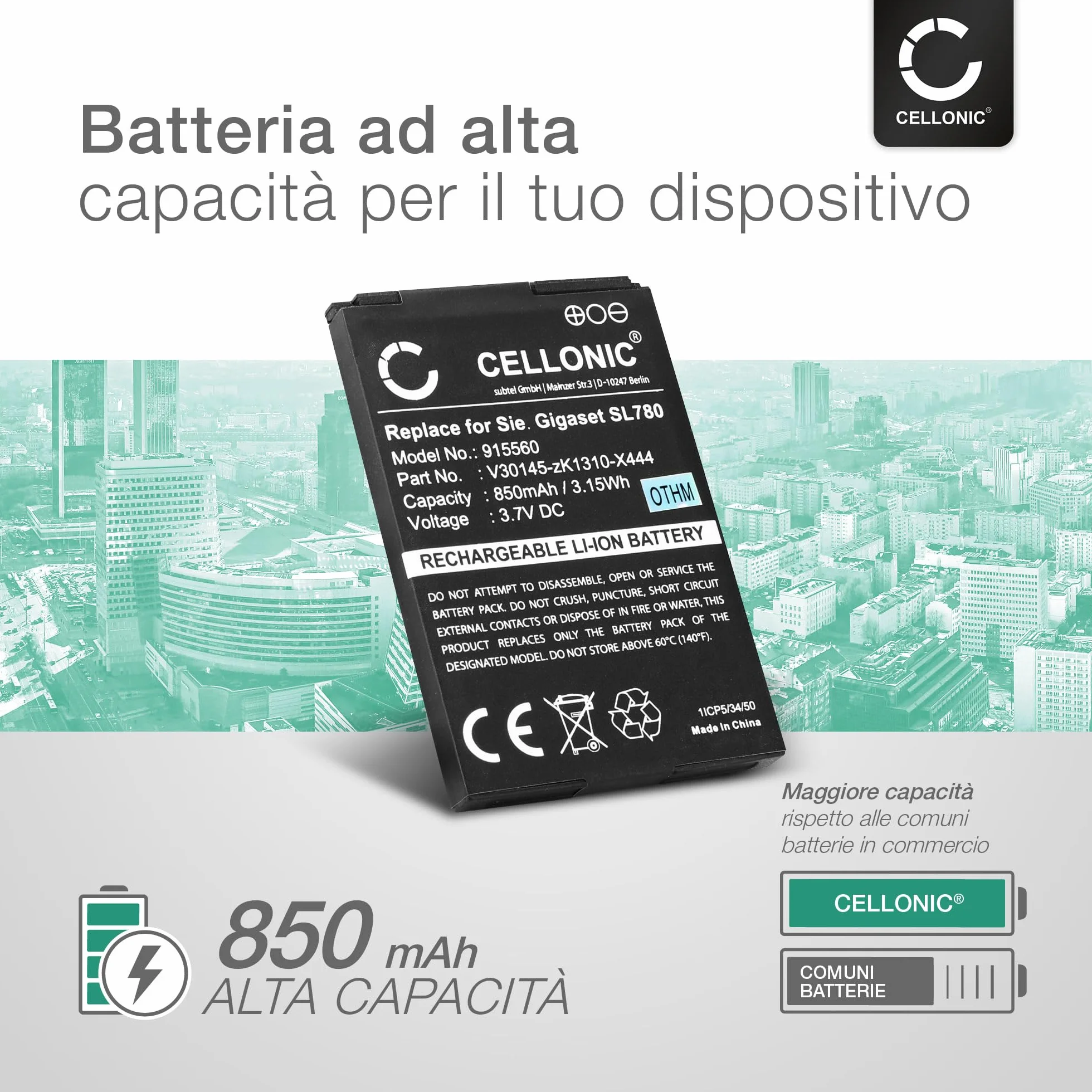 CELLONIC® Akumulator zastępczy V30145-K1310-X445,4250366817255,S30852-D2152-X1 do Siemens Gigaset SL400 SL400a SL400h SL4 Gigaset SL78 SL785 SL788, SL6100 SLh SLh SL610h SLh SLh SLh SL61000 610 Pro, 850 mAh, akumulator wielokrotnego ładowania