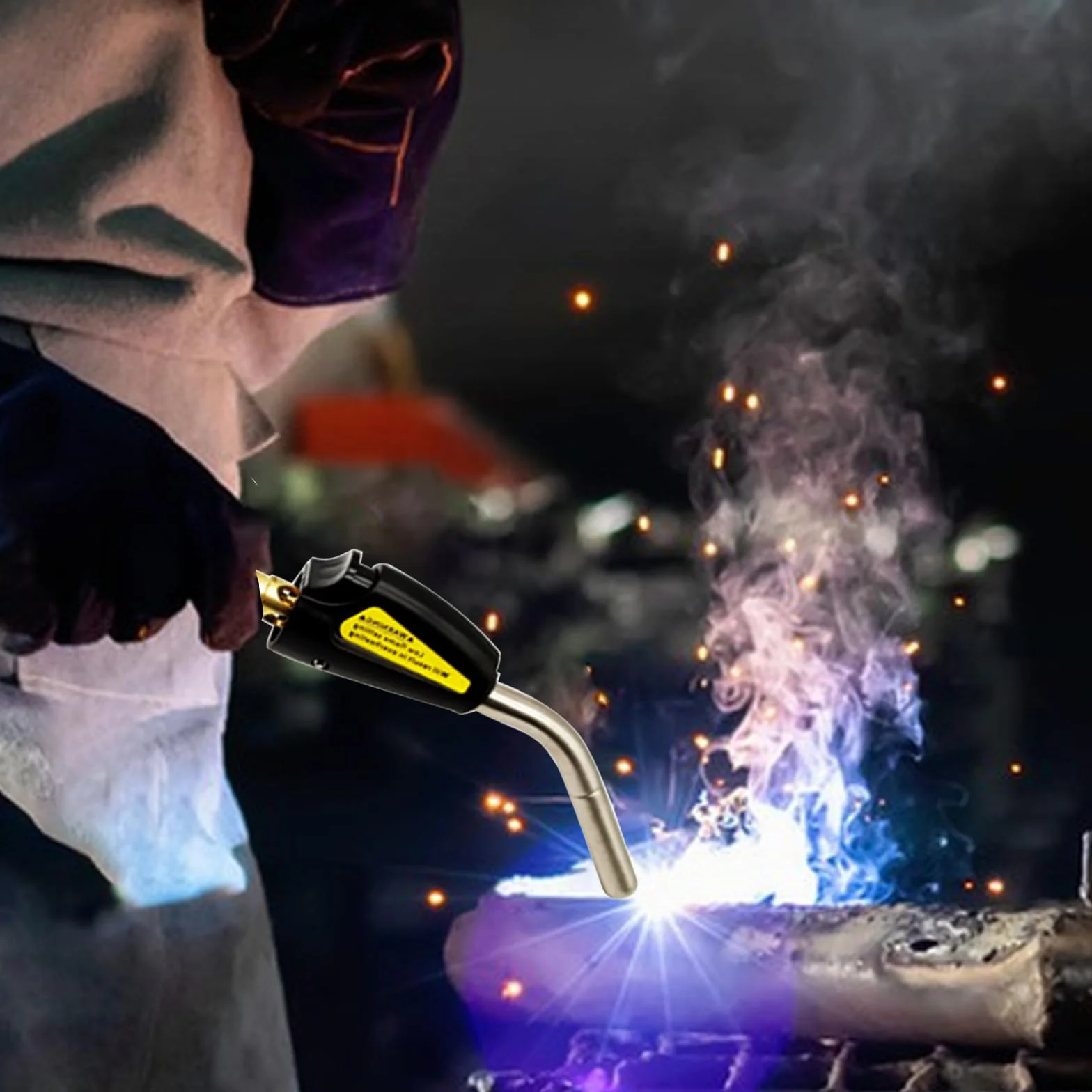 Palnik gazowy do MAPP, palnik gazowy propanowy spawalniczy z wężem 1,5 m i regulowanym zaworem płomieniowym Mosiężna końcówka CGA600 Interfejs do lutowania, zapłonu, grilla